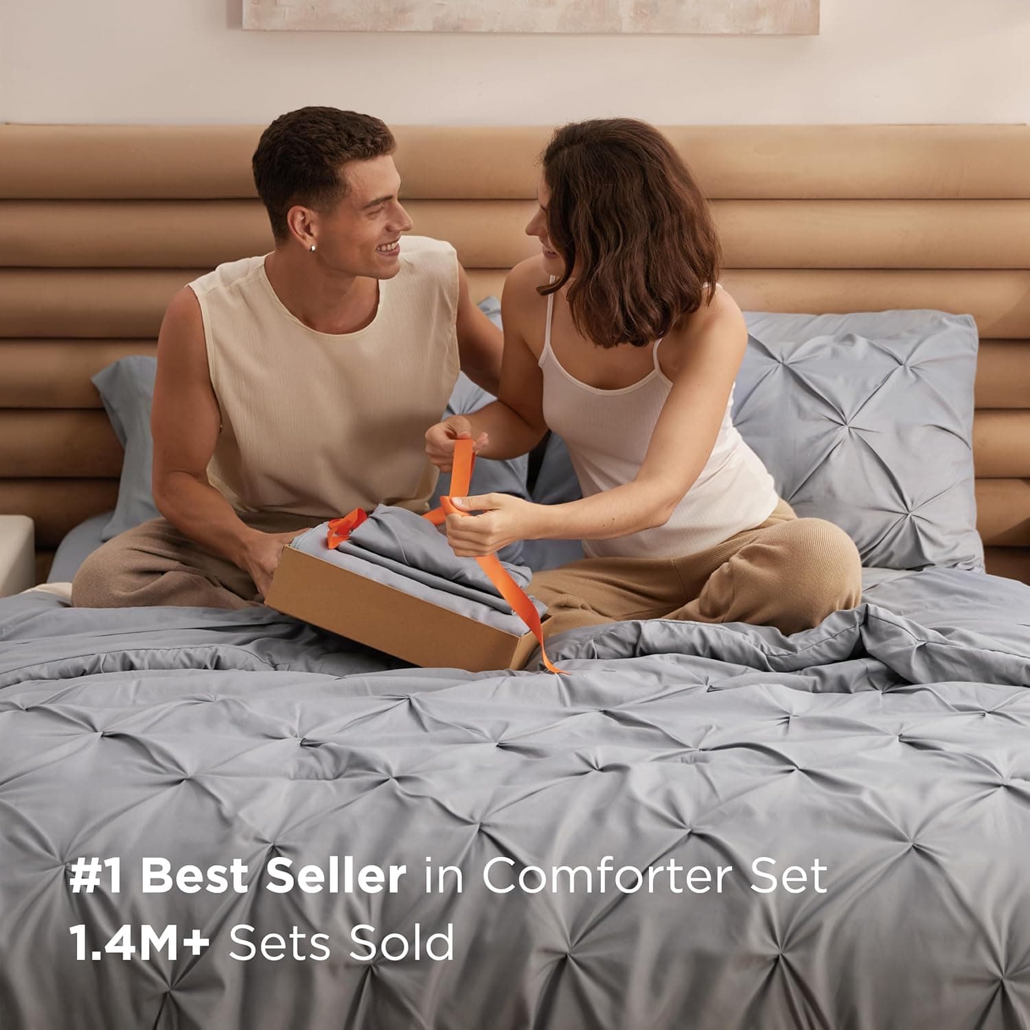 Bedsure King Size Comforter Set - Bedding Sets King 7 Pieces, Pintuck Bed in a Bag Grey Bed Set with Comforter, Sheets, Pillowcases & Shams King 01 - Grey - Image 4