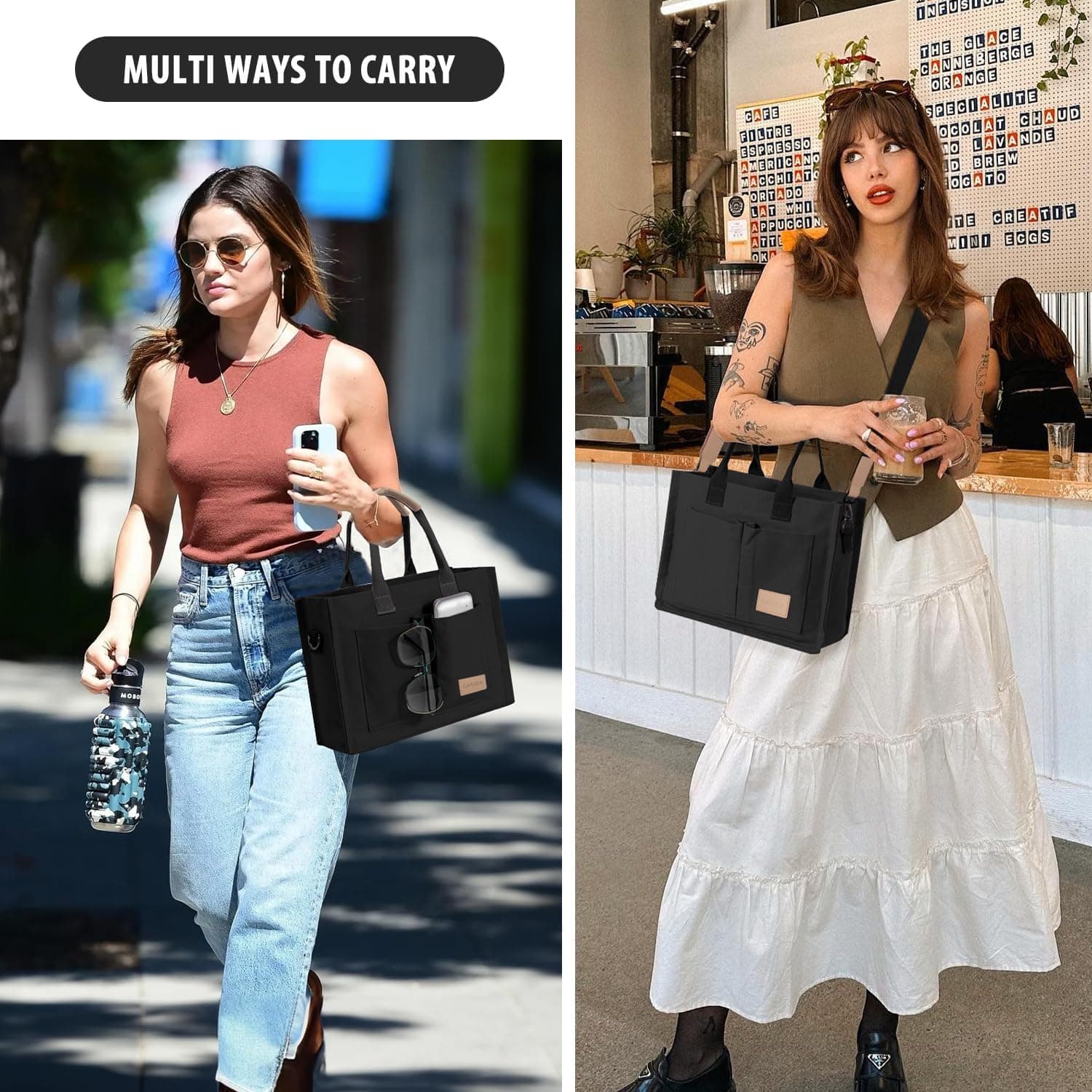 Tote Bags for Women Canvas Tote Purse Crossbody with Pockets Top Handle Shoulder Satchel Bag for Women Black - Image 7