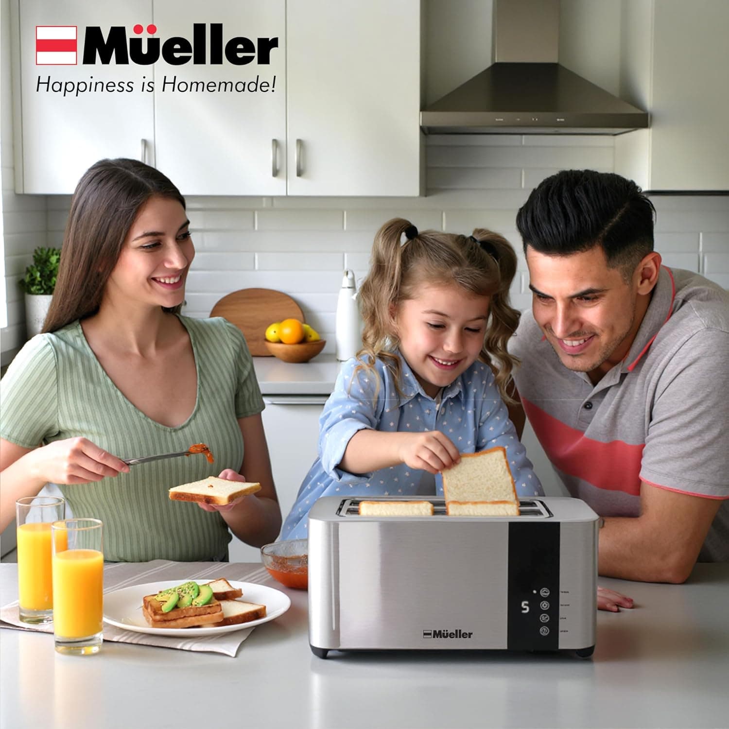 Mueller UltraToast Full Stainless Steel Toaster 4 Slice, Long Extra-Wide Slots for Bagels and Waffles, 6 Browning Levels, LED Display, Cancel/Defrost/Reheat Functions & Removable Tray, Kitchen Gadgets - Image 4