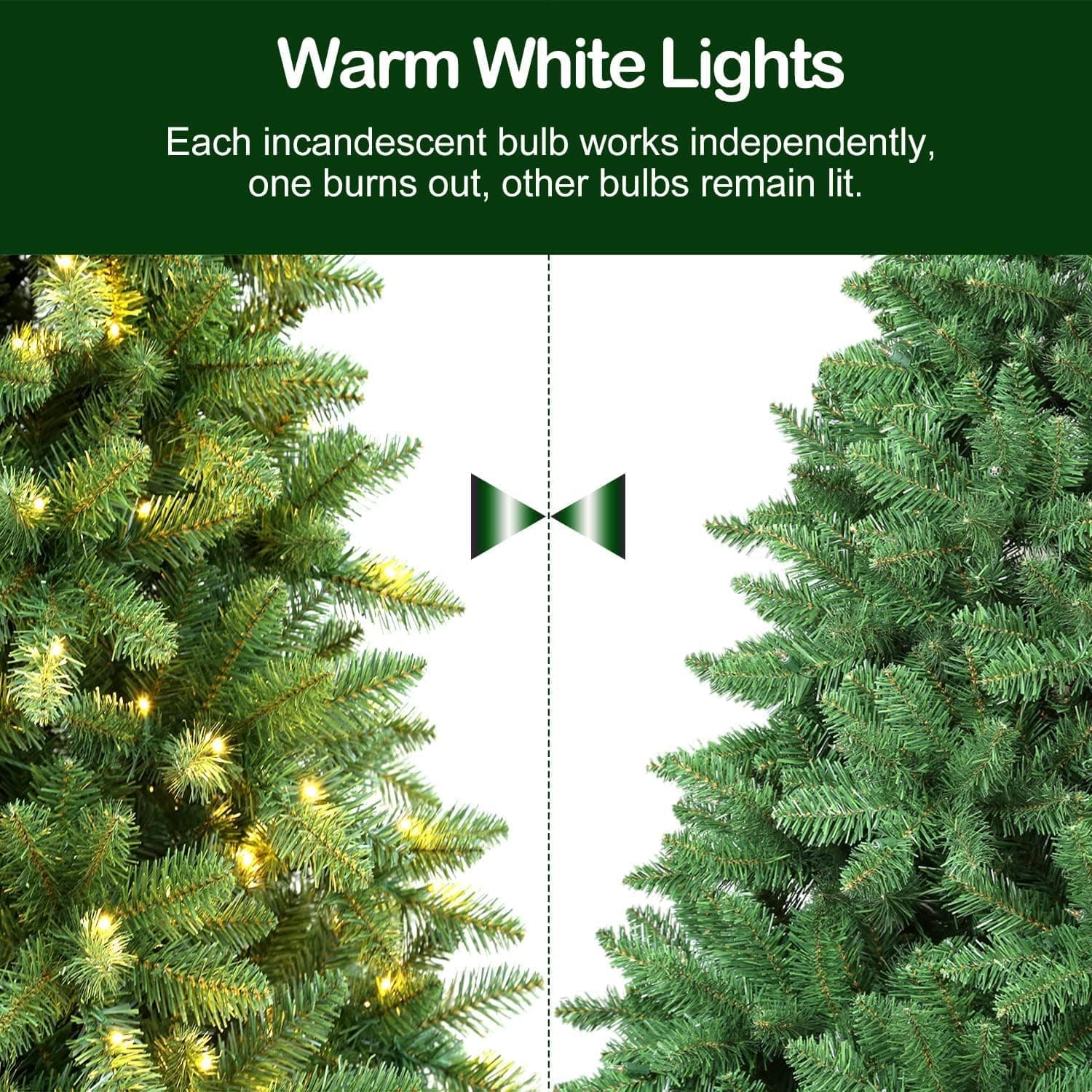 Hykolity 7.5 ft Prelit Christmas Tree, Artificial Christmas Tree with 450 Warm White Lights, 1450 Branch Tips, Metal Stand and Hinged Branches Green Warm White 7.5 ft - Image 4