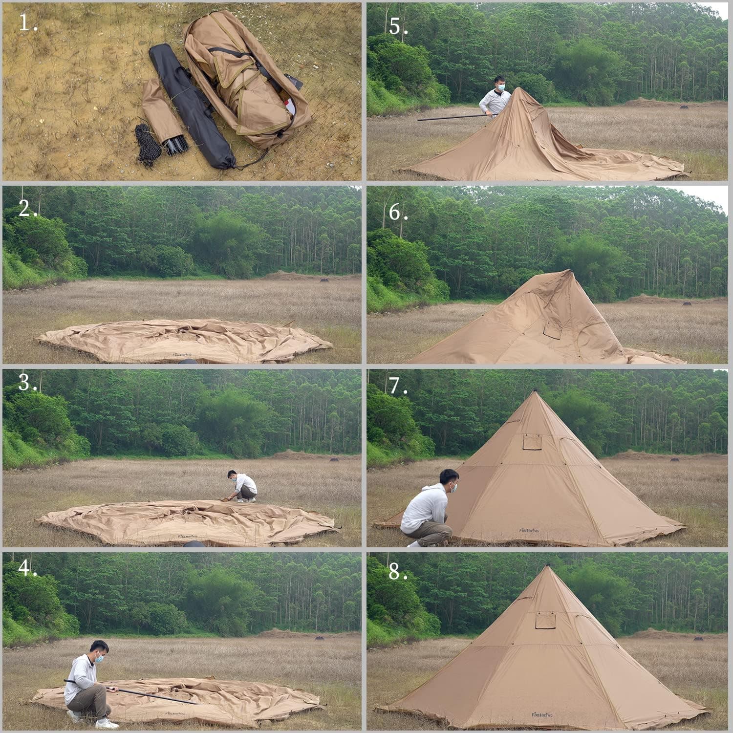 FireHiking Camping Hot Tent 4-8 Person Tipi Tent with Stove Jack for Bushcraft, Cooking and Heating Outer Tent - Image 8