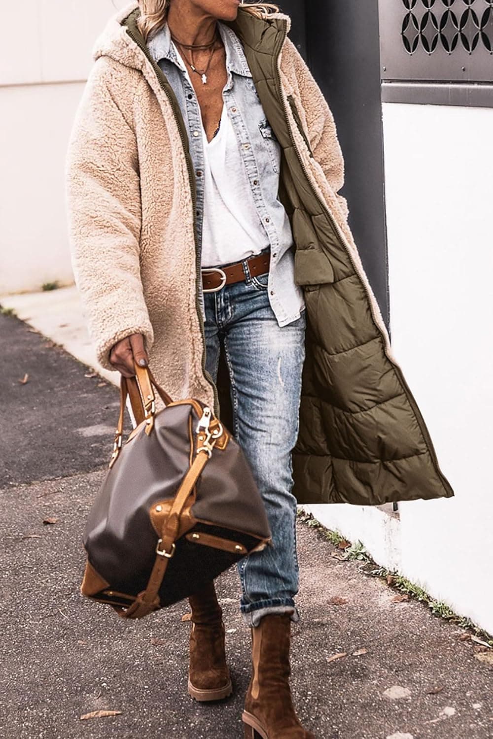 PRETTYGARDEN Women's 2025 Winter Fashion Clothes Oversized Shearling Fleece Long Coats Jackets Medium Light Army Green - Image 5