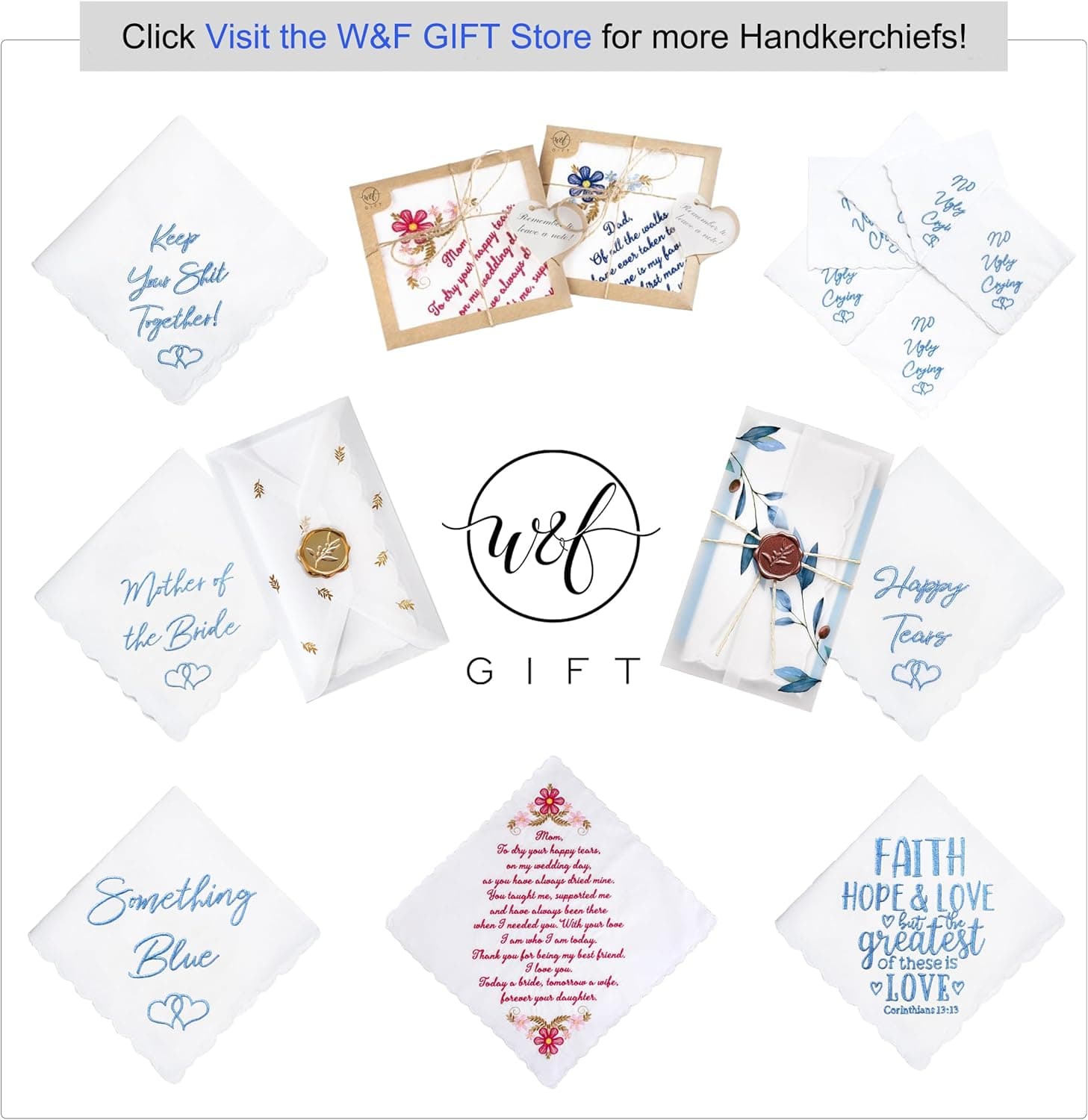 W&F GIFT Something Blue Wedding Gift Embroidered Handkerchief | Keep Your Shit Together! | Wedding Day Bride Gift - Image 7
