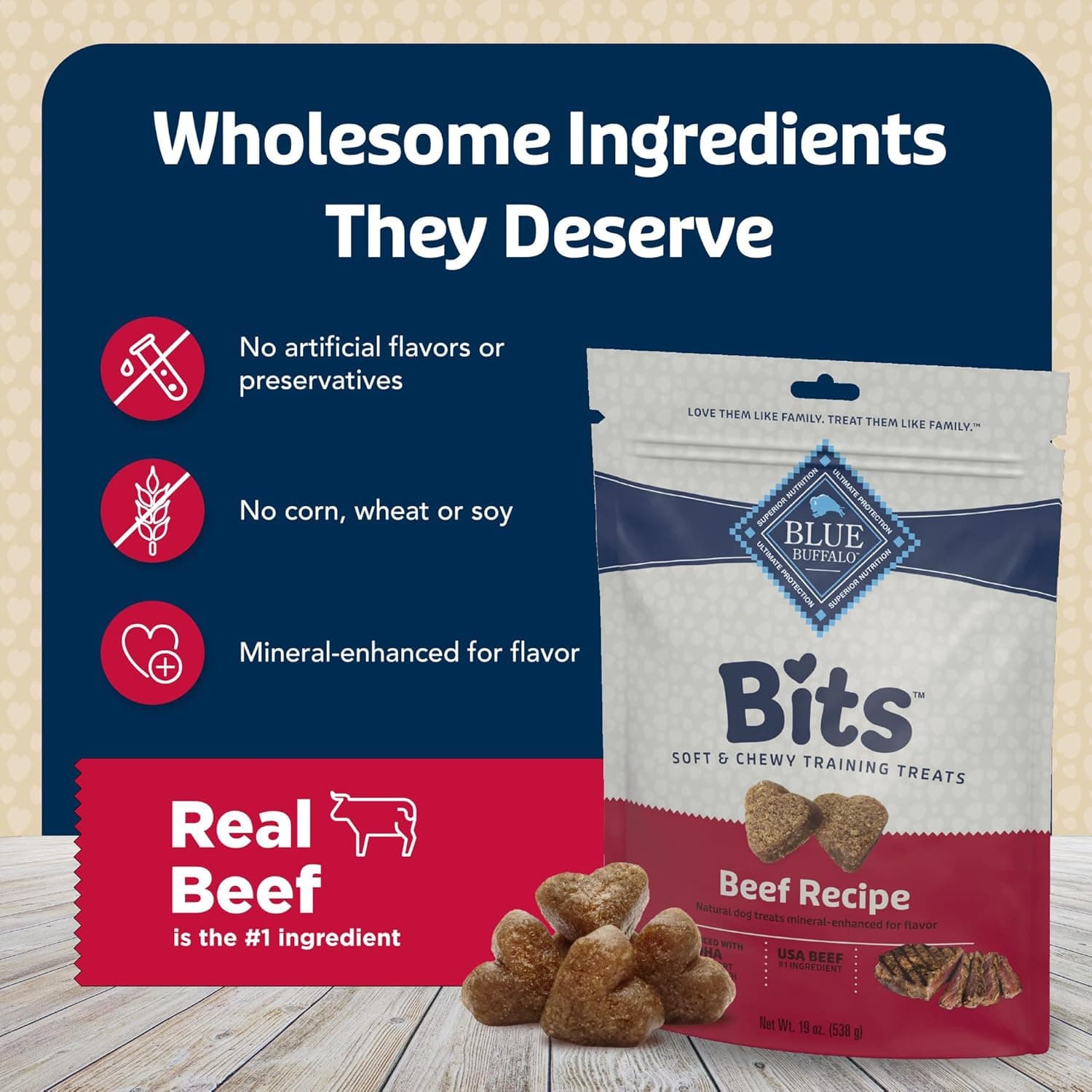 Blue Buffalo Bits Soft Dog Treats for Training, Made with Natural Ingredients & Enhanced with DHA, Beef Recipe, 19-oz Bag Beef 19 Ounce (Pack of 1) - Image 7