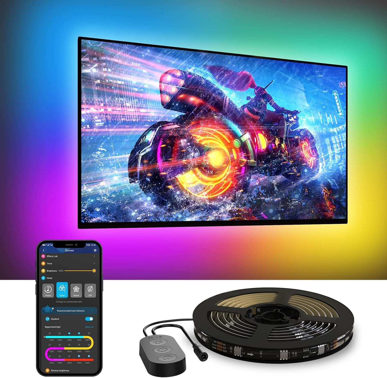Govee TV LED Backlight, RGBIC Smart LED Strip Lights for 55-65 Inch TVs, Bluetooth and Wi-Fi APP Control, Works with Alexa & Google Assistant, Music Sync, 99+ Scene Modes, Adapter 12.5FT for 55''-65'' TV - Image 2