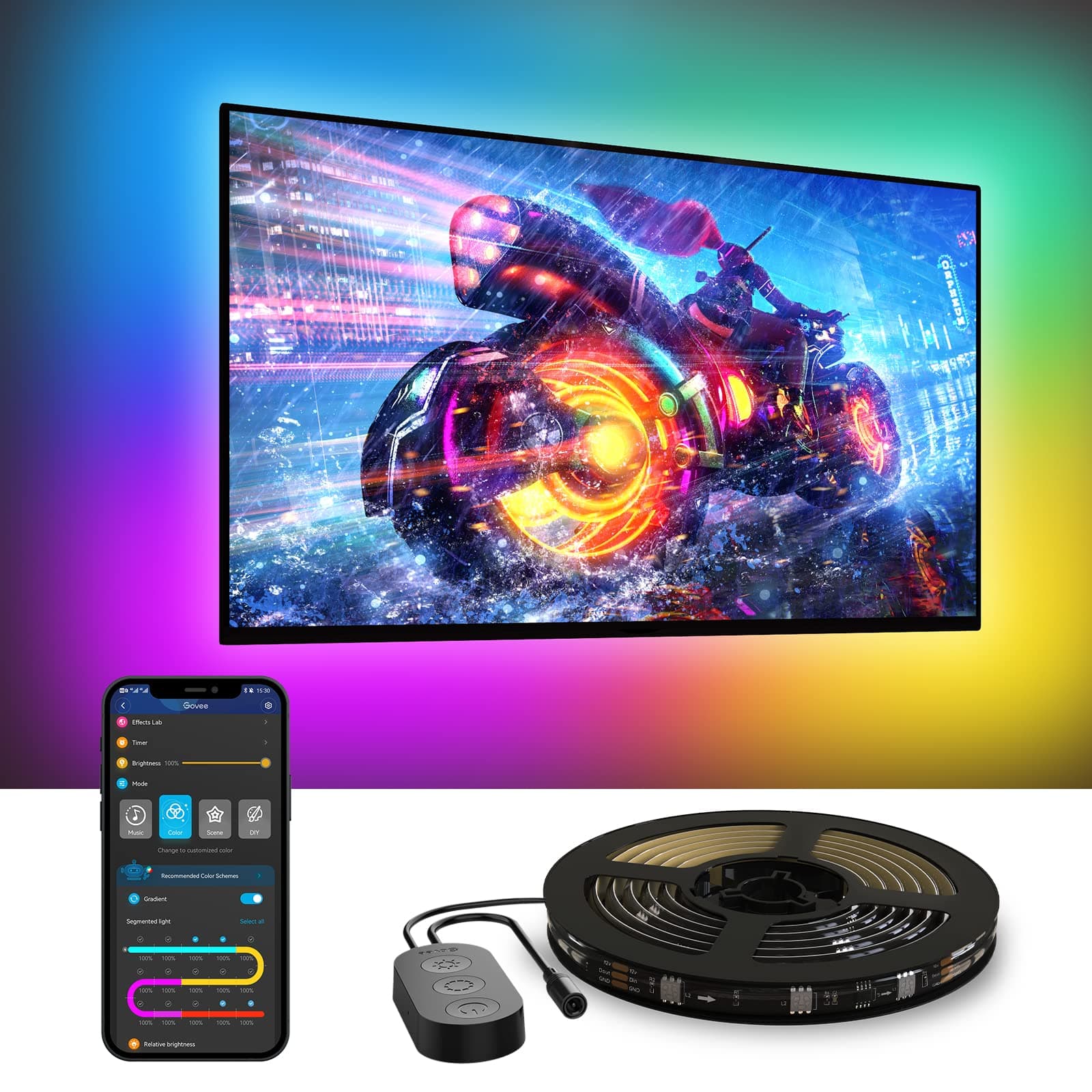 Govee TV LED Backlight, RGBIC Smart LED Strip Lights for 55-65 Inch TVs, Bluetooth and Wi-Fi APP Control, Works with Alexa & Google Assistant, Music Sync, 99+ Scene Modes, Adapter 12.5FT for 55''-65'' TV