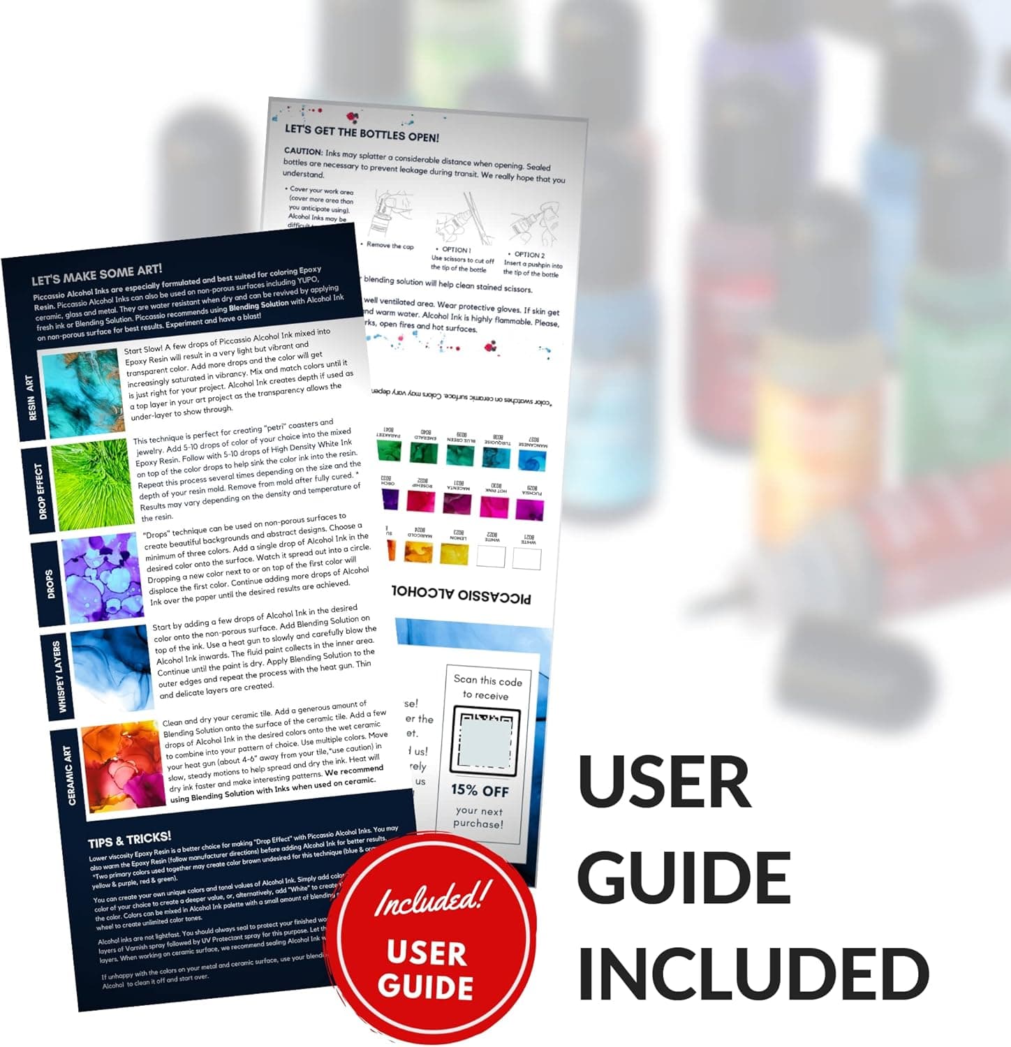 Alcohol Ink Set - New Improved Formula - 24 Highly Saturated, Fast-Drying, Permanent Inks for Epoxy Resin, Tumblers, Fluid Art Painting, Glass, Metal, and More ALC-1123 - Image 7