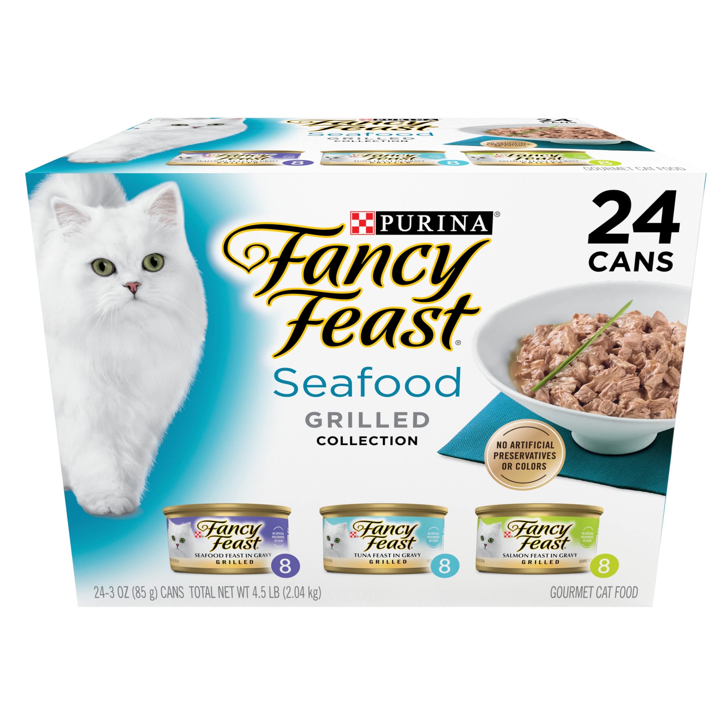 Purina Fancy Feast Grilled Wet Cat Food Seafood Collection in Wet Cat Food Variety Pack - (Pack of 24) 3 oz. Cans 3 Ounce (Pack of 24)