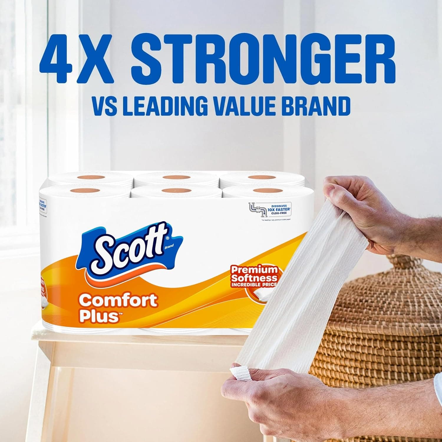 Scott ComfortPlus Toilet Paper, 12 Double Rolls, 231 Sheets per Roll, Septic-Safe, 1-Ply Toilet Tissue Double 231 sheets (Pack of 12) - Image 4