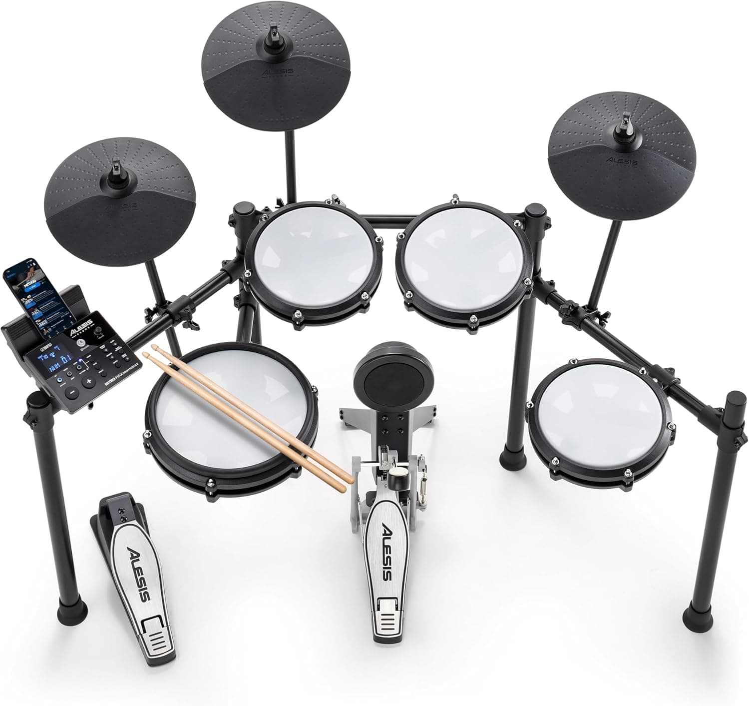 Alesis Nitro Max Kit Electric Drum Set with Quiet Mesh Pads, 10" Dual Zone Snare, Bluetooth, 440+ Authentic Sounds, Drumeo, USB MIDI, Kick Pedal Drum Set only - Image 2