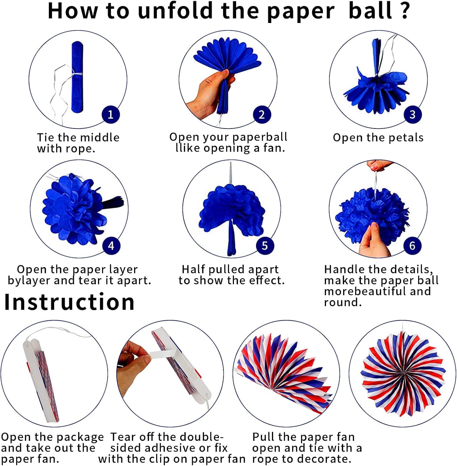 26Pcs Patriotic Decorations 4th of July Decorations LOVE USA Banner Red White Blue Paper Fans Star Streamer Pom Poms Hanging Swirls for Veterans Labor Presidents Flag Memorial Day - Image 8