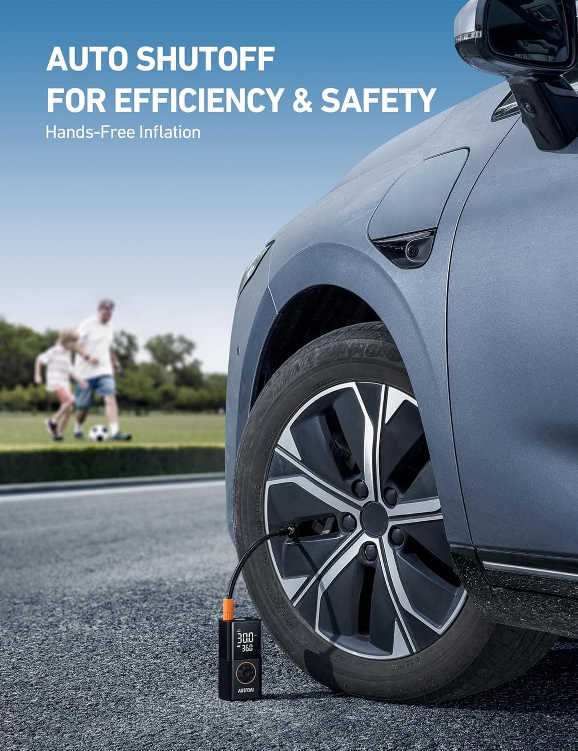 AstroAI L7 Tire Inflator Portable Air Compressor Cordless Mini Bike Pump with Digital Dual Values Display, 150 PSI Car Tires Air Pump with LED Lights&Pressure Gauge for Auto, Motorcycles, Bikes, Balls Orange 1 - Image 7