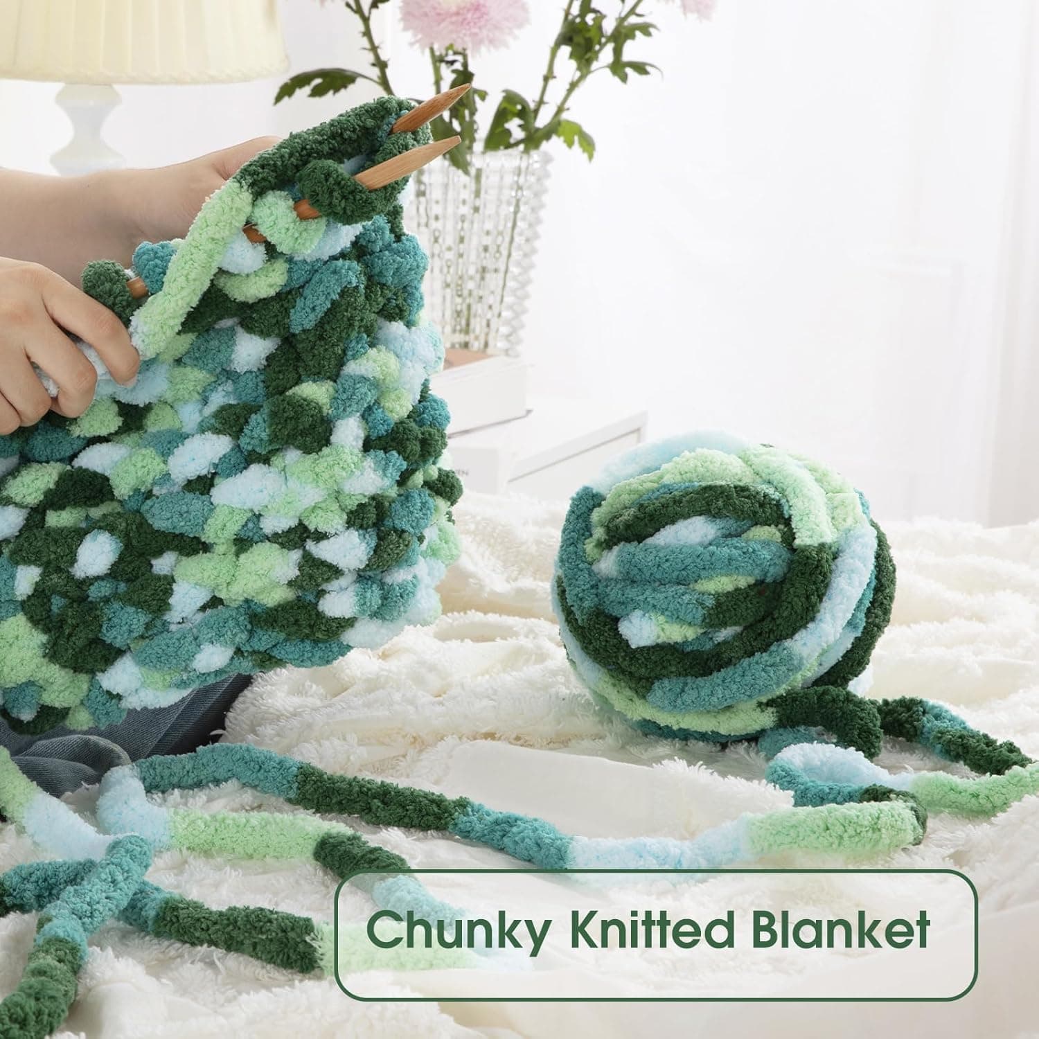 HOMBYS 8 Pack Giant Chunky Yarn for Crocheting,Super Bulky Large Soft Fluffy Yarn,Tie Dye Plush Fuzzy Yarn,Mixed Color Thick Chenille Yarn for Hand Knitting/Arm Knitting (Mint, Teal, Green) Mint,Teal,Green 8 Pack - Image 6