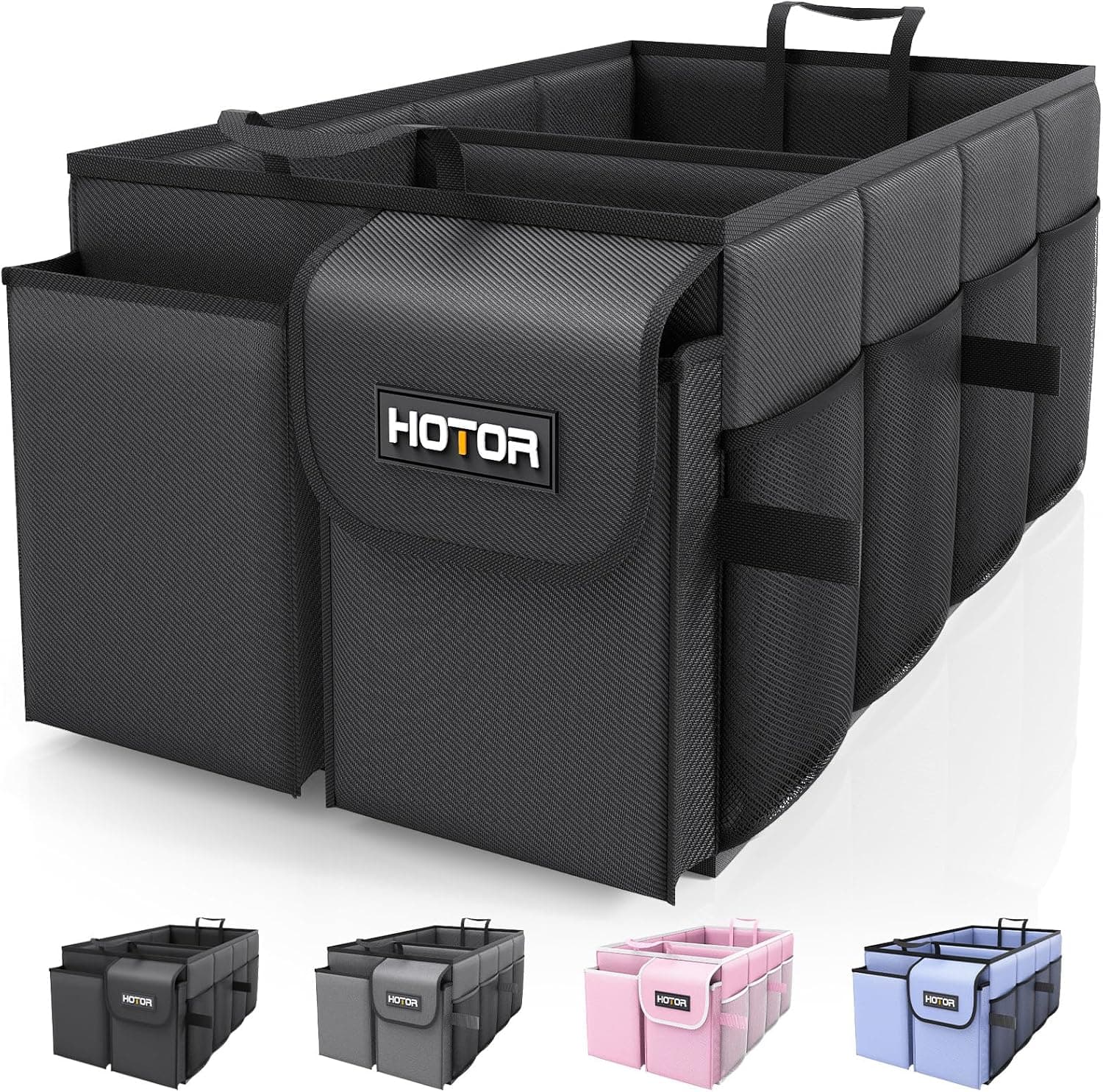 HOTOR Trunk Organizer - Car Organizer, Foldable Trunk organizer for SUVs & Sedans, Sturdy Car Organization for Car Accessories, Tools, Sundries, Black, 2 Compartments, 21.3"×12.6"×10.6" Medium Black - Image 2