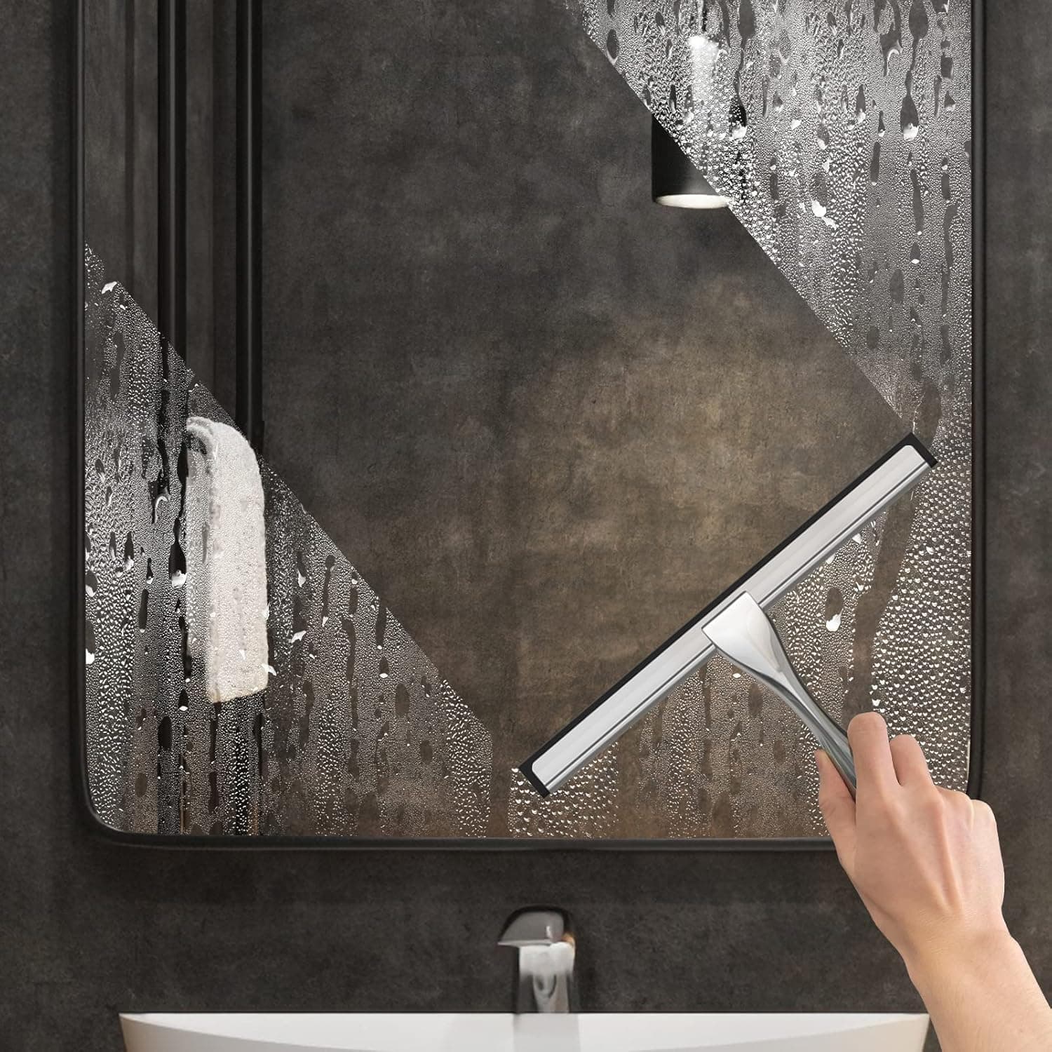 Limpiaparabrisas de Acero Inoxidable para Ducha, Ideal para Puertas de Vidrio de Ducha, con 2 Ganchos Adhesivos, Herramienta de Limpieza para Baño, Limpiaparabrisas para Ventanas y Espejos, Limpieza de Paredes de Azulejos, Autos, 10 Pulgadas Plata - Image 4