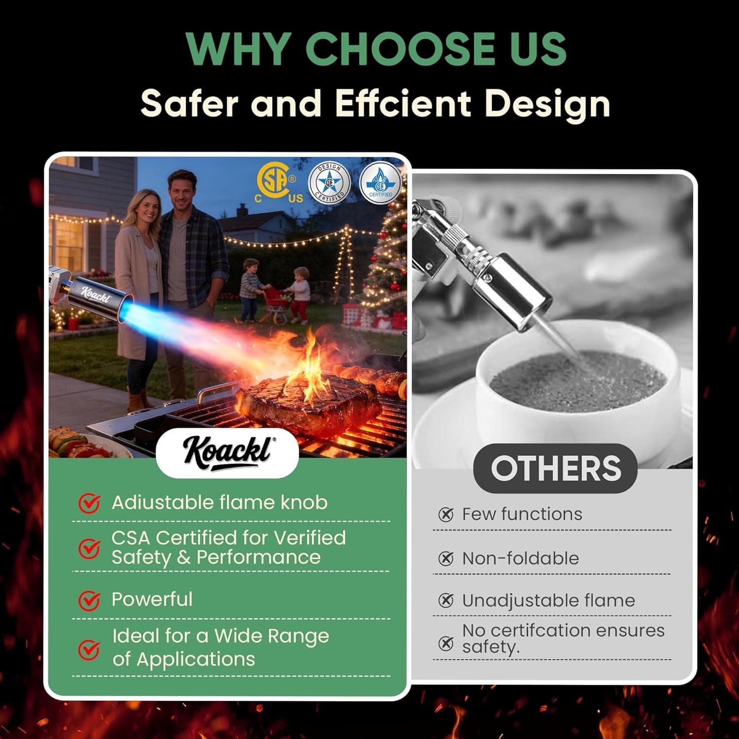 Powerful Propane Torch Gun, Kitchen Torch with Adjustable Flame, Flamethrower Blow Torch Gun, Gas Welding Kits for BBQ, Searing Steak, Camping & Charcoal Torch Lighter(Tank Not Included) Silver&black - Image 5