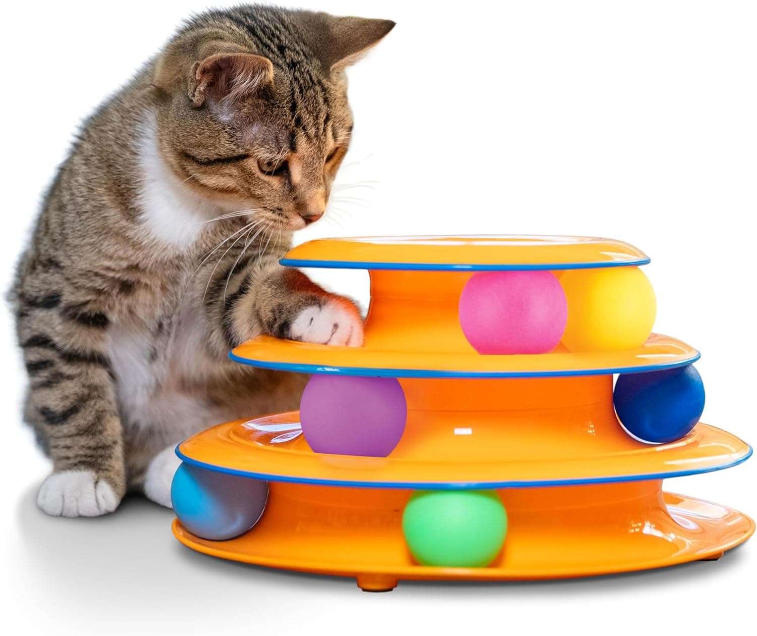 Catstages Torre de Pistas Juguete para Gatos de 3 Niveles con 6 Pelotas, Juguete Interactivo para Gatos de Interior, Naranja - Image 2