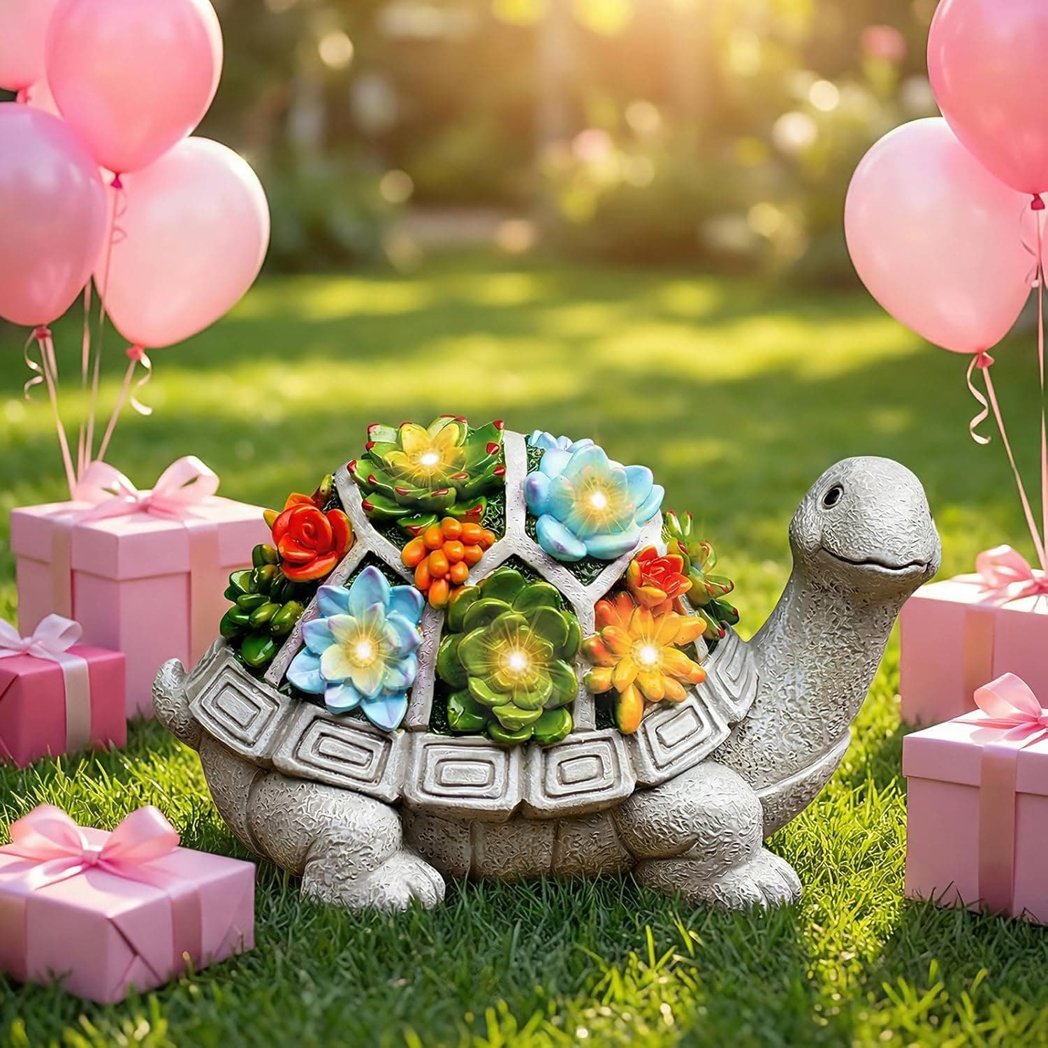 Nacome Solar Garden Outdoor Statues Turtle with Succulent and 7 LED Lights - Lawn Decor Tortoise Statue for Patio, Balcony, Yard Ornament - Chrismtas Gifts for Mom Grandma Grey Turtle - Image 8