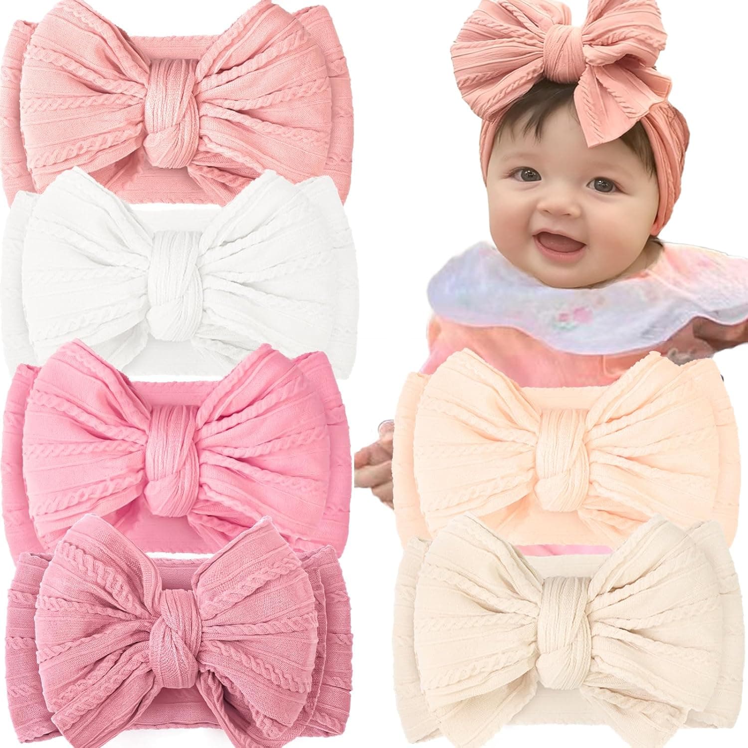 CÉLLOT 6 Pcs Baby Bows Headbands Nylon Hairbands Baby Girl Bows Hair Accessories for Newborn Infant Toddler Essentials (Classic Pink Series) - Image 5