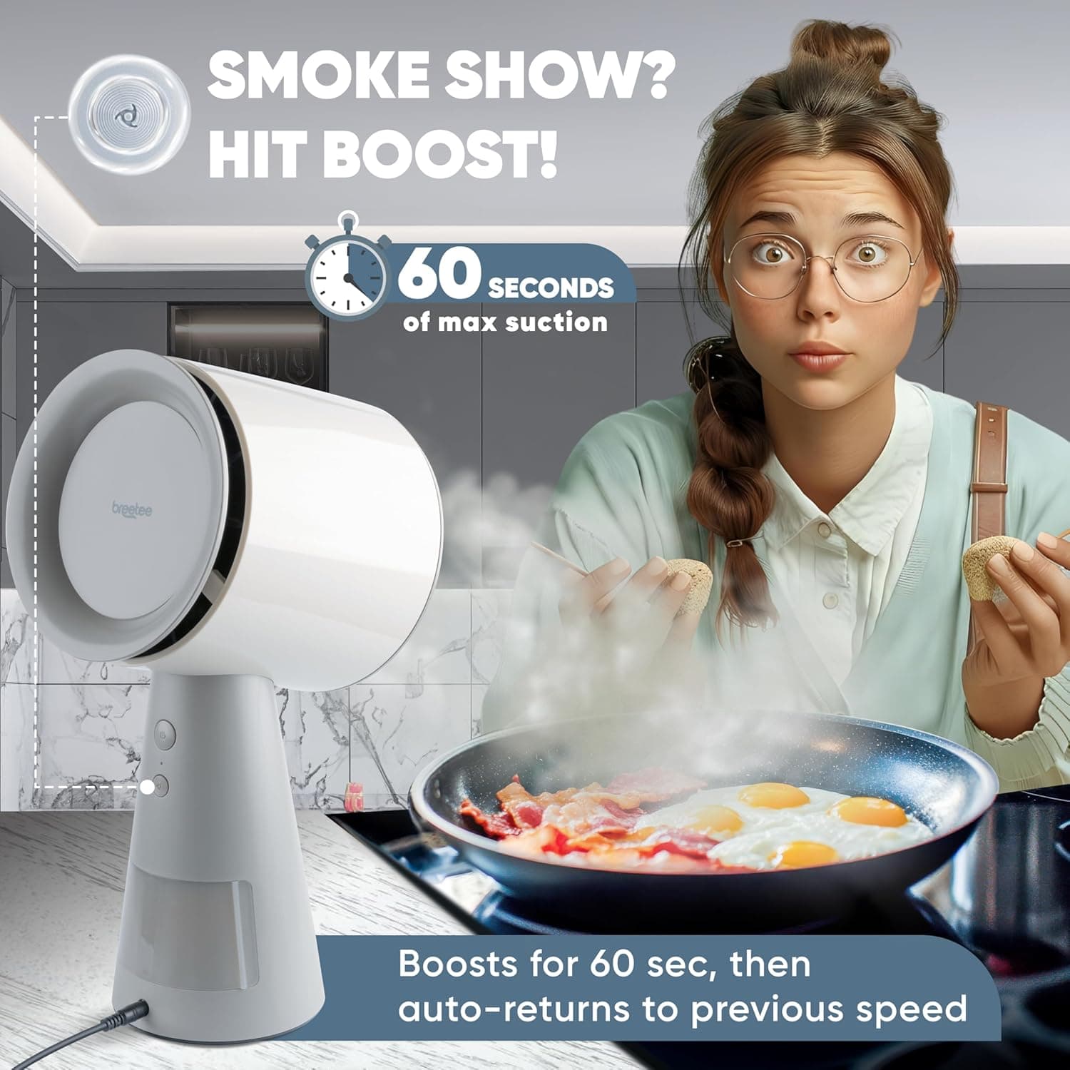 BREETEE Portable Range Hood Kitchen–5-Layer Filter Compact Desktop Exhaust Fan, Powerful 3-Speed Smoke Removal, Low Noise Countertop Range Hood, Oil Cup, for Apartments, Dorm, RV, Indoor BBQ–Off-white - Image 10