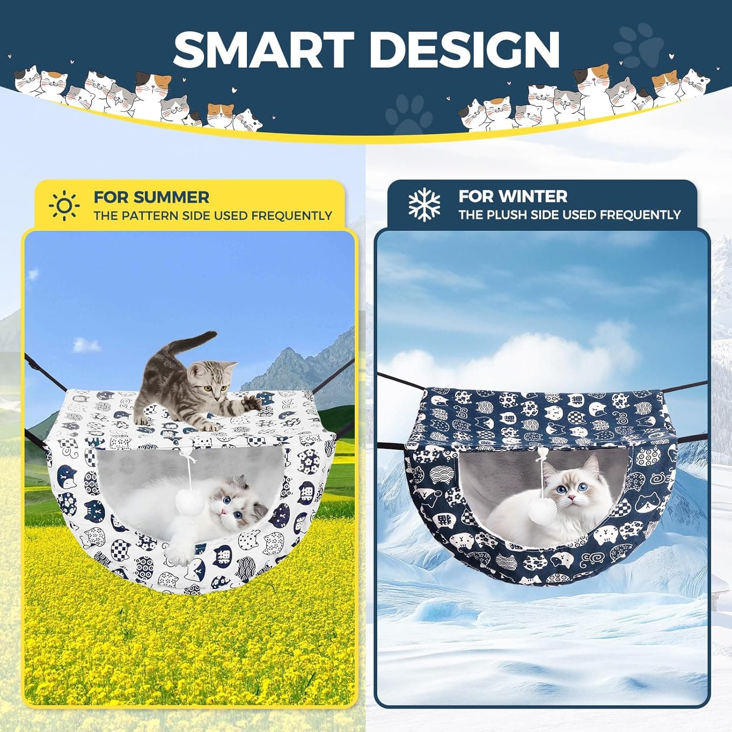 Cat Hammock for Cage with Ball,Hanging Pet Hammock Bed Adjustable,Double Layer Soft Sleeping Hammock for Cats,Ferret,Puppy,Rabbits,Small Animals,1Pack (White) - Image 4