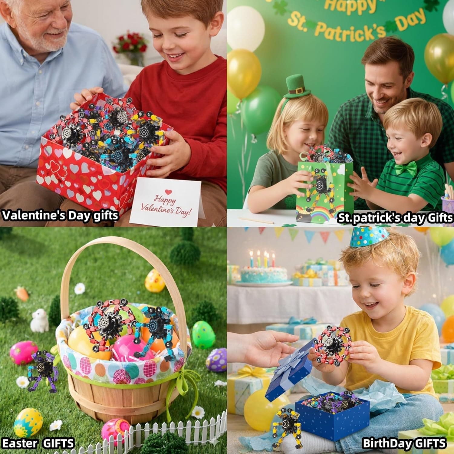 Regalos de San Valentín Juguetes Transformables Spinners Antiestrés 4 Pcs para Niños y Adultos Juguetes Sensoriales para Niños y Niñas de 8 a 13 Años Giroscopios de Dedos Rellenos para Cestas de Pascua para Adolescentes juguetes antiestrés 4pc - Image 7