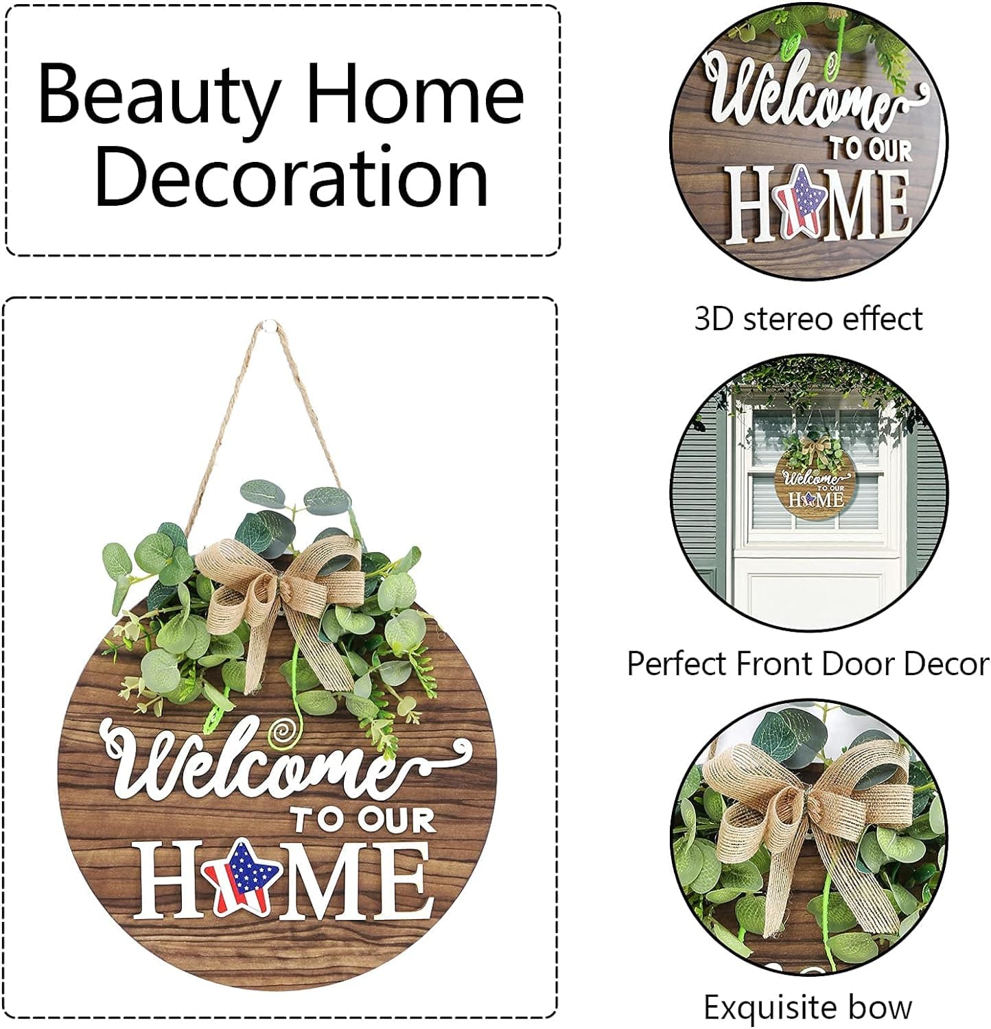 Interchangeable Seasonal Welcome Sign Front Door Decoration, Rustic Round Wood Wreaths Wall Hanging Outdoor, Farmhouse, Porch, for Spring Summer Fall All Seasons Holiday Halloween Christmas. 01blown 12 Inch - Image 3