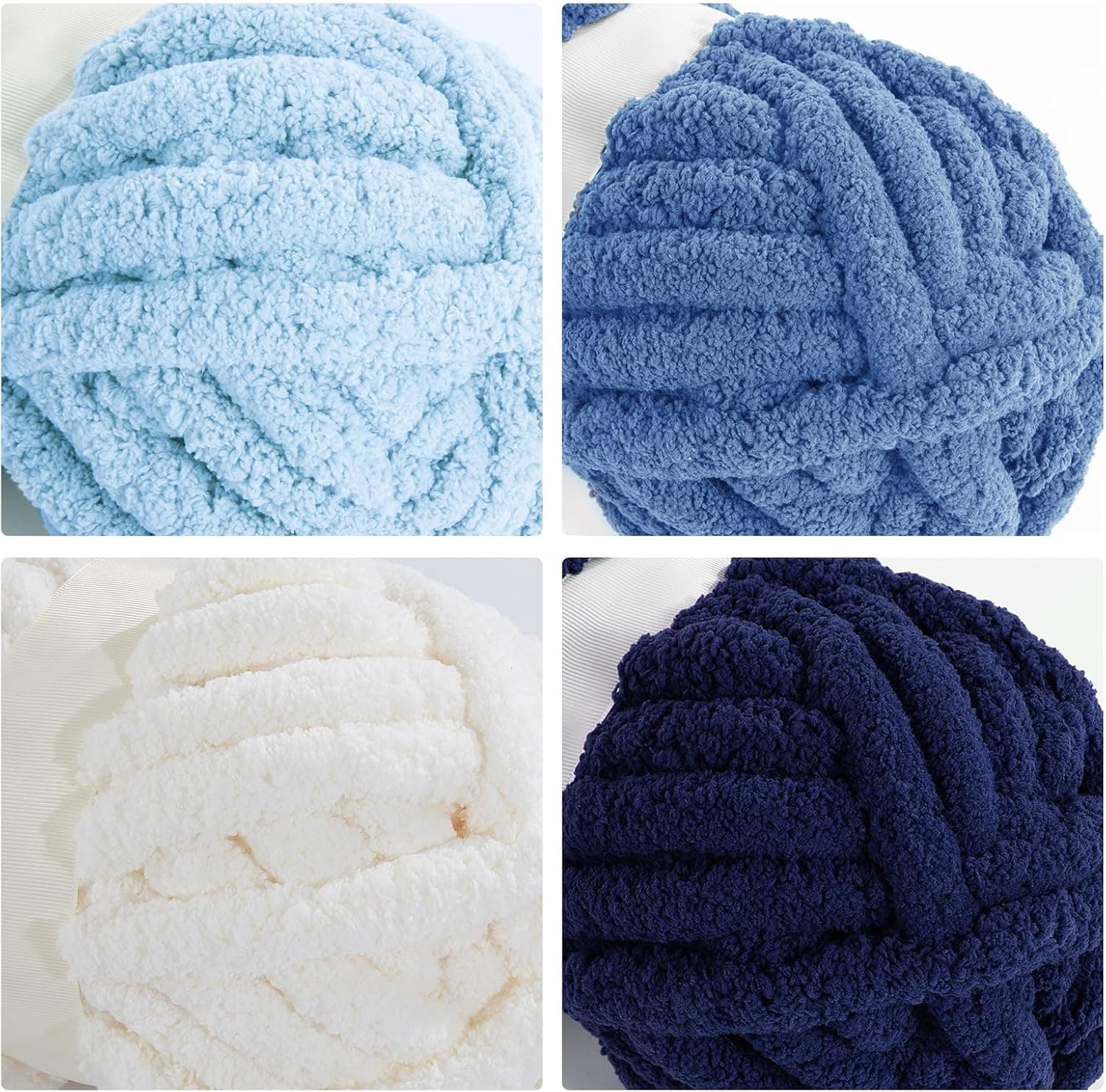 MABOZOO Assorted Chunky Yarn for Crocheting 8 Pack,Fluffy Jumbo Chenille Yarn,Soft Plush Yarn Bulky,Giant Thick Fuzzy Yarn for Hand or Arm Knitting,Cream & Multi Blue(31.7 yds,8 oz Each Skein) Cream & Multi Blue 8 Pack - Image 6