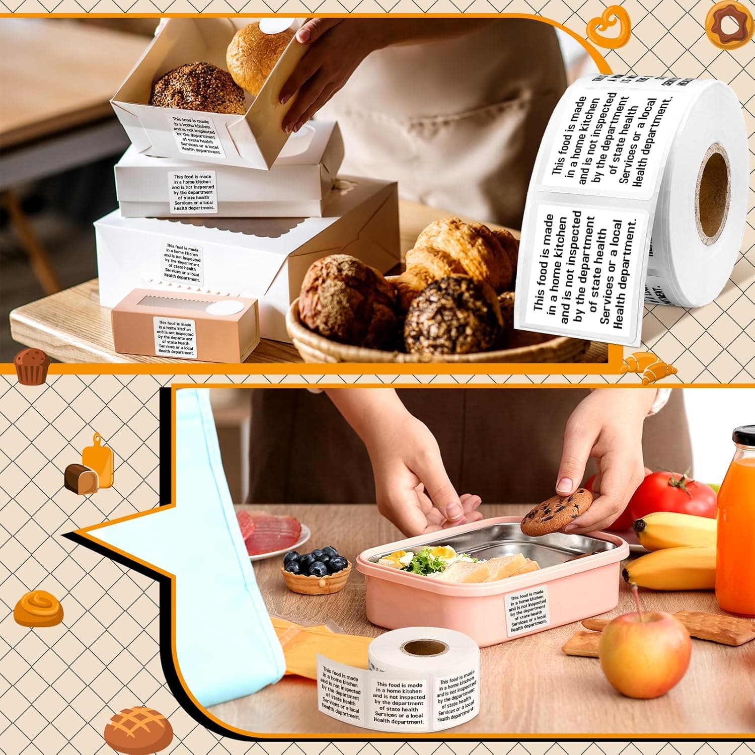 Janlaugh 500 Count Cottage Food Law Labels Stickers Made in a Home Kitchen Decal 1.5 Square Food Stickers Thermal Printed Labels for Home Kitchen White Home Kitchen Made - Image 5