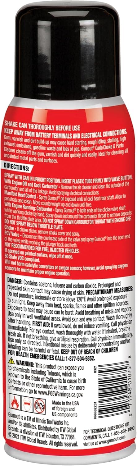 Gumout 800002231 Limpiador de Carburador Spray Carb/Choke, Limpiador de Válvula de Entrada de Carburador, Limpia Chicle, Barniz y Suciedad Por Dentro y Por Fuera - Image 3