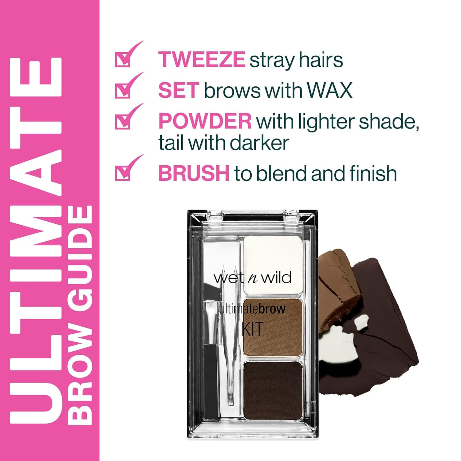 wet n wild Ultimate Eyebrow Makeup Kit, Long-Lasting Matte Brow Powder, Tweezers, Wax & Brush, Built-In Mirror, Purse-Friendly Compact - Dark Brown Dark Brown 1 Count (Pack of 1) - Image 4