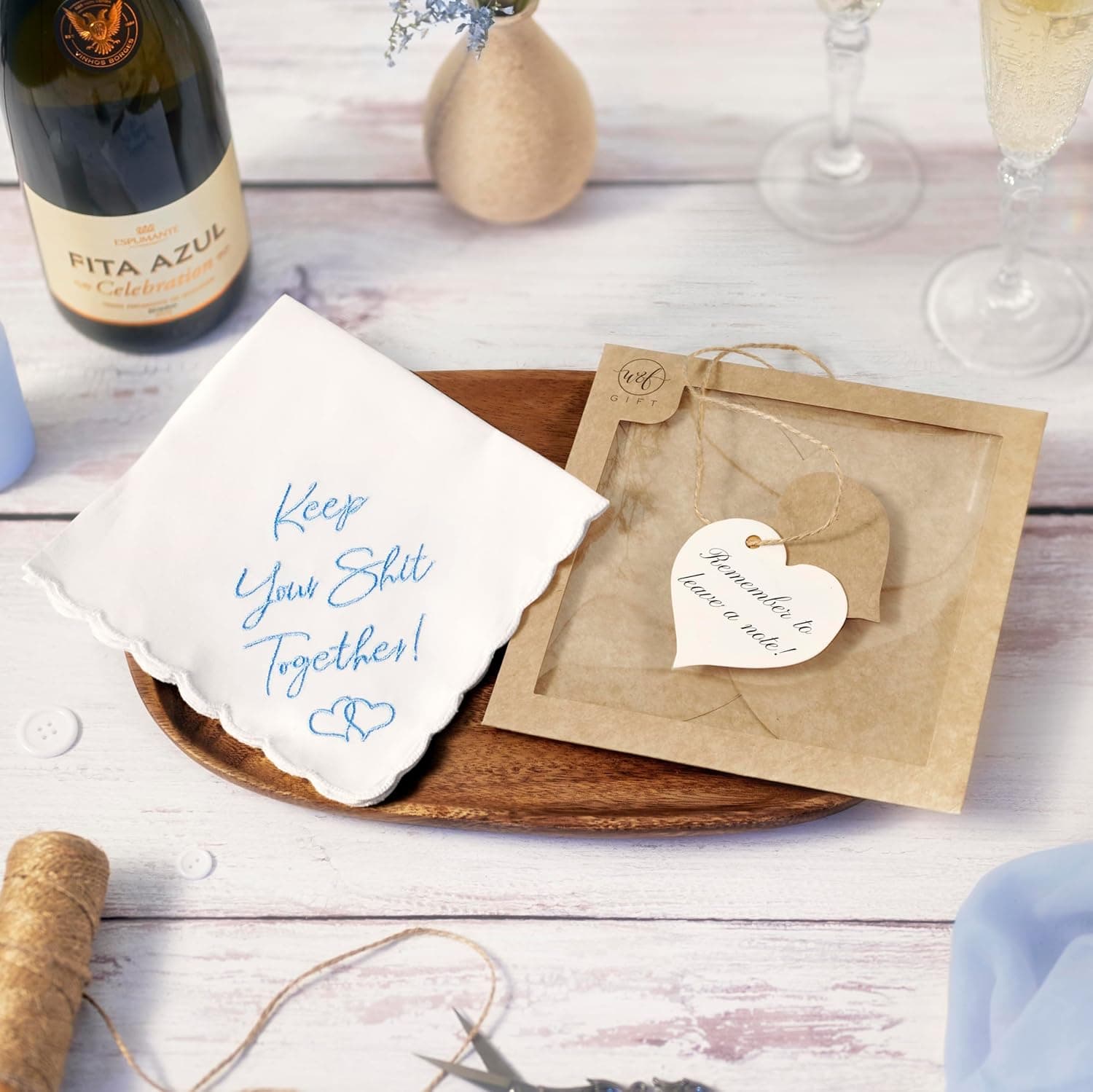 W&F GIFT Something Blue Wedding Gift Embroidered Handkerchief | Keep Your Shit Together! | Wedding Day Bride Gift - Image 4