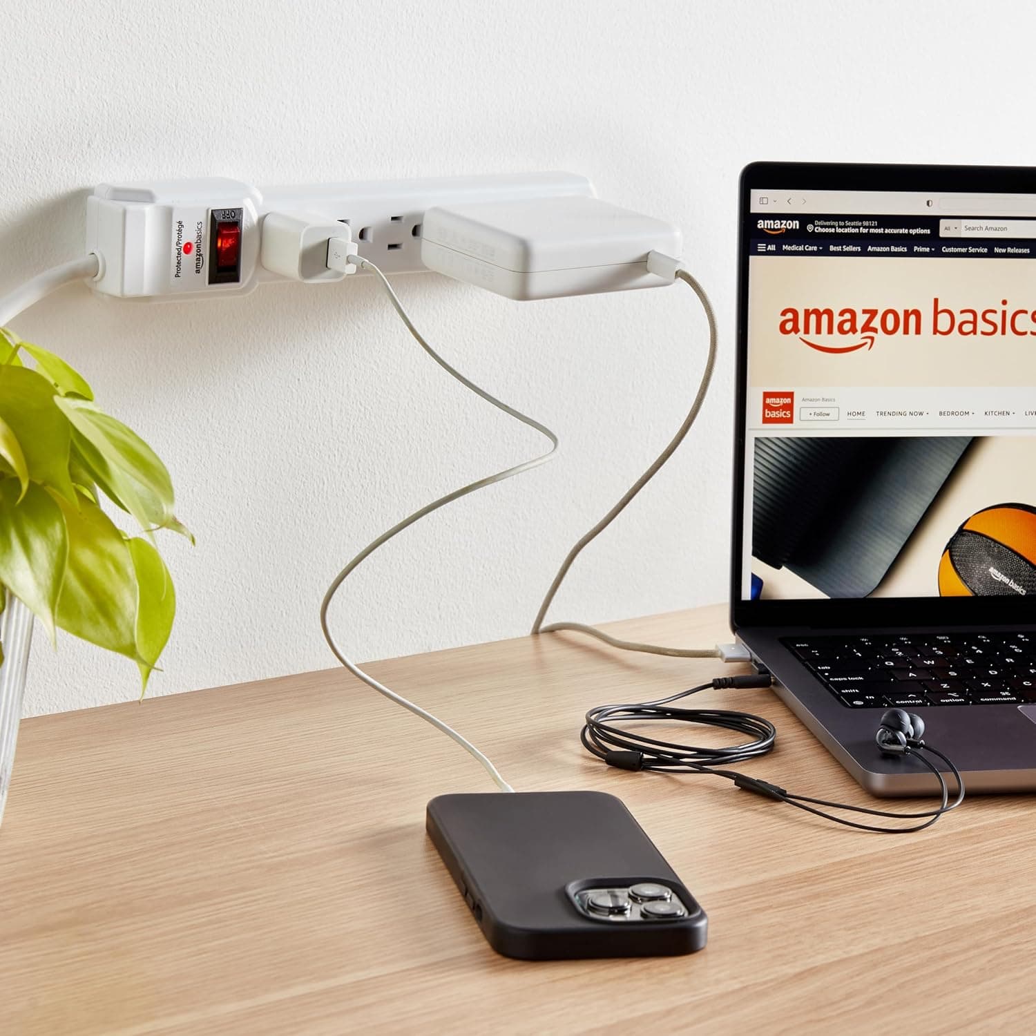 Amazon Basics Surge Protector Power Strip, 6-Outlet with 200J Protection, 2ft Extension Cord, Rectangle, White (2 Pack) 200 Joule White 2 Pack - Image 8