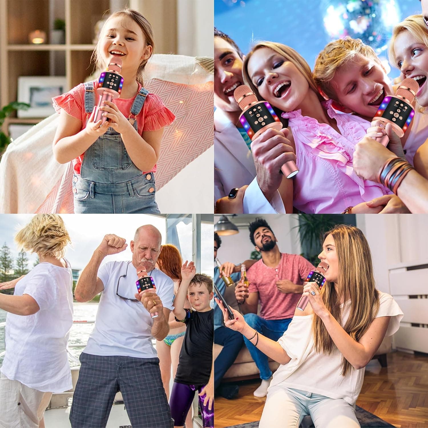 BONAOK Karaoke Microphone for Kids & Adults - Bluetooth Microphones Singing Mic with Disco Lights, Echo Effect, Built-in Speaker Portable Karaoke Player for Party Travel Gifts Q78(Rose Gold) - Image 8