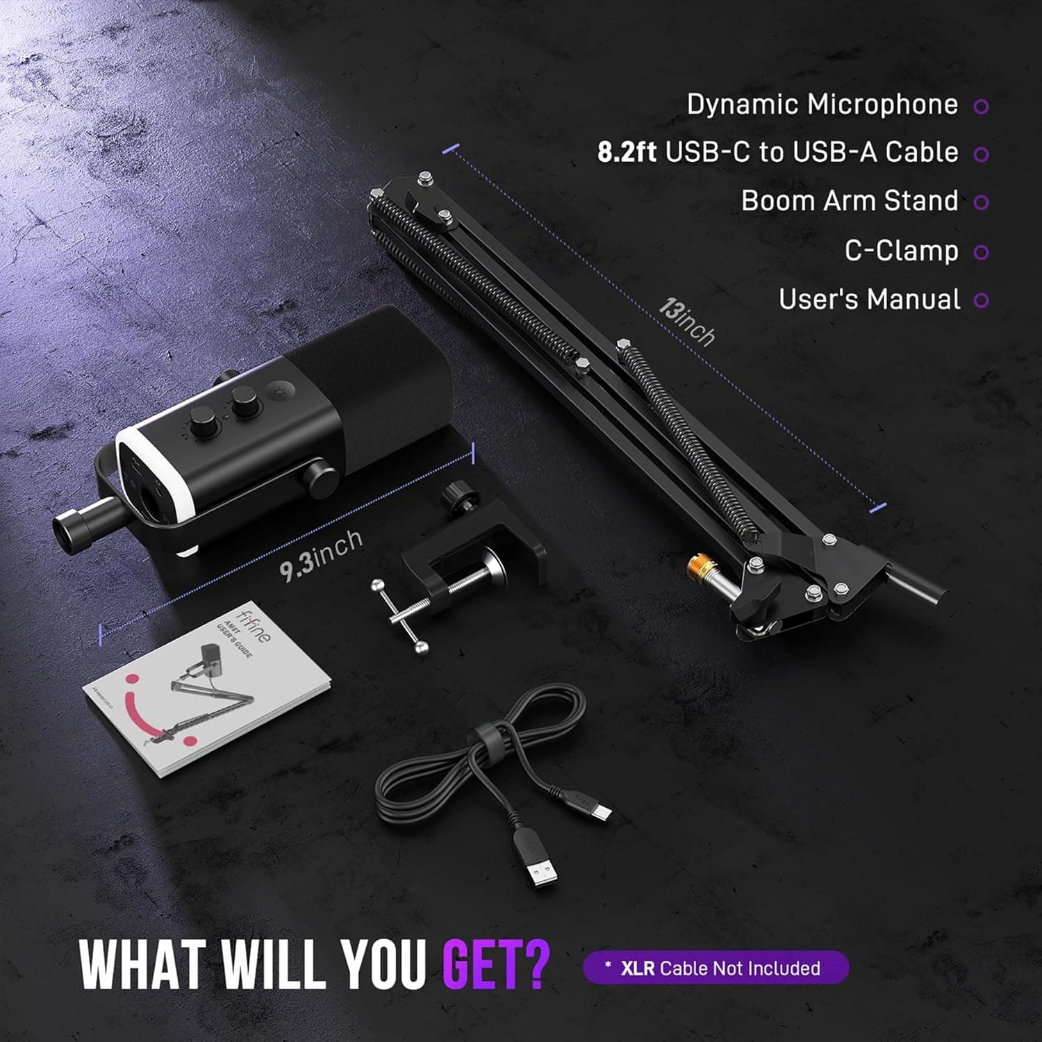 FIFINE XLR/USB Gaming Microphone Set, Dynamic PC Mic for Streaming Podcasting, Computer RGB Mic Kit with Boom Arm Stand, Mute Button, Headphones Jack, for Recording Vocal Voice-Over-AmpliGame AM8T Black - Image 10