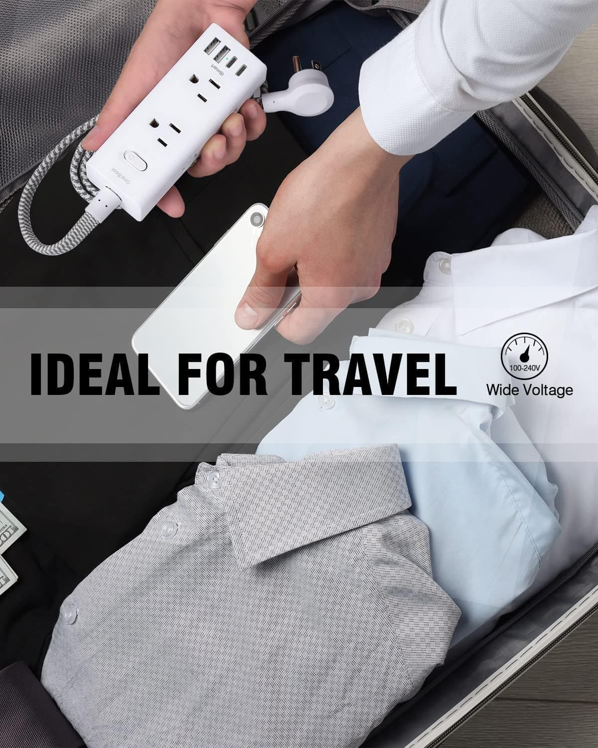 Power Strip Surge Protector - One Beat 6 Widely Outlets with 4 USB Ports (2 USB C), 5 Ft Extension Cord Flat Plug, Wall Mount Outlet Extender Small Power Strip for Travel Home Office College Dorm Room 5FT Right Angle Plug - Image 8