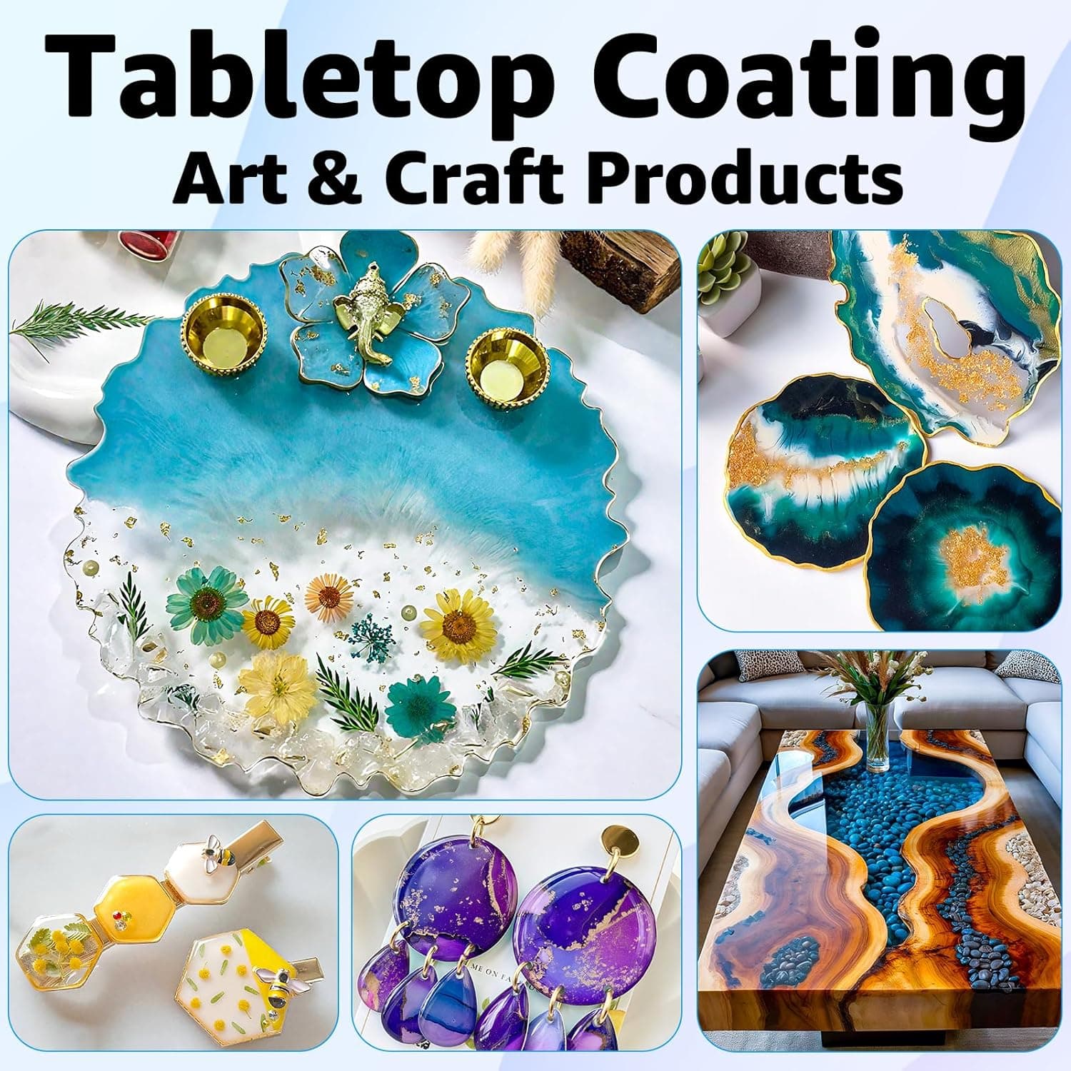 Teexpert Crystal Clear Epoxy Resin Kit 1 Gallon Self-Leveling Coating and Casting Resin, High-Gloss & Bubbles Free Resin and Hardener Kit for DIY Art, Jewelry, Table Top, Molds, Wood 1:1 Ratio - Image 7