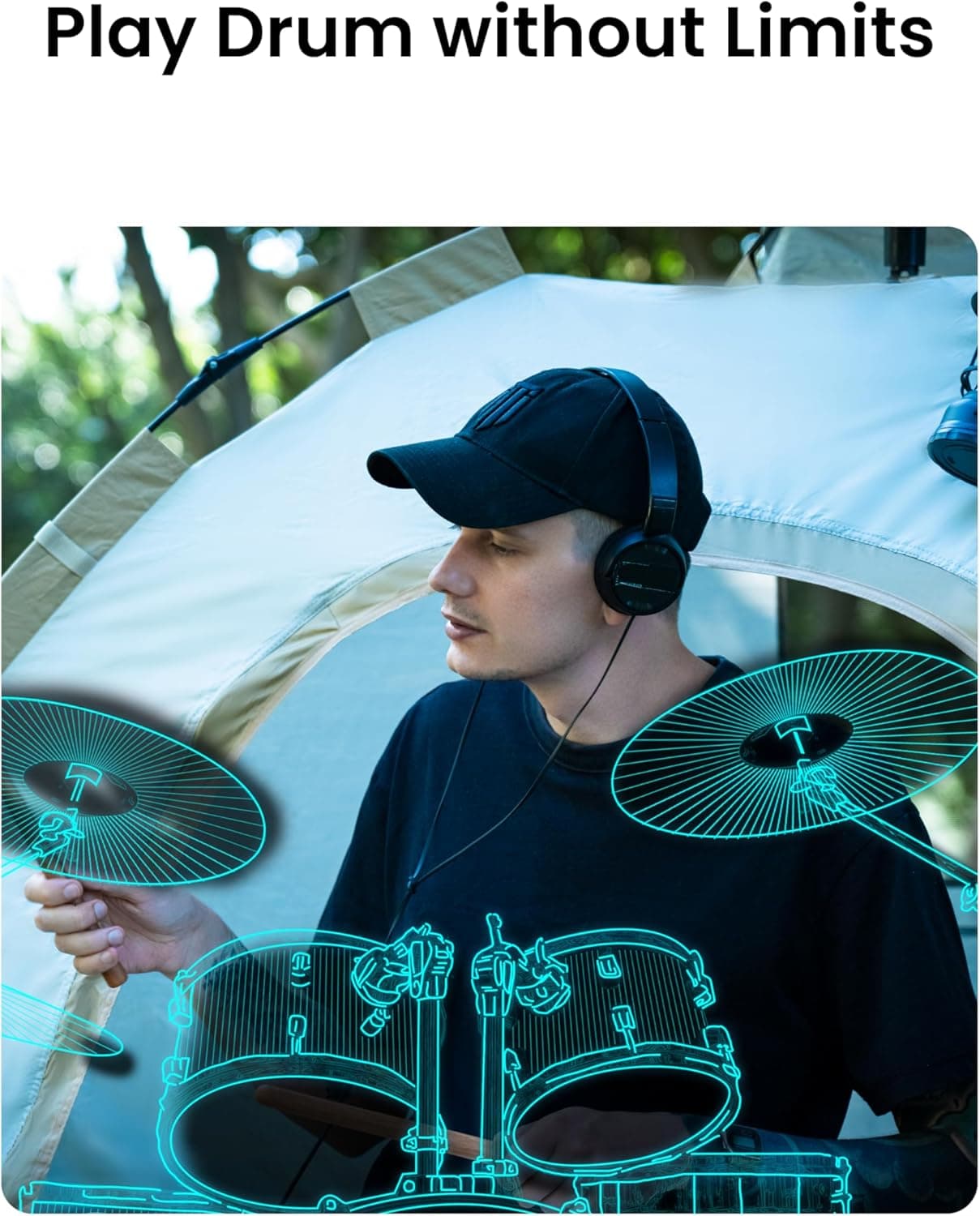 AeroBand Electronic Drum Set PocketDrum2 MAX 2025, Air Drum Sticks & Pedals & Bluetooth Adapter, Play Drum Anywhere Anytime, 8 Tones and USB Midi Teens Adult Drummer Gift (Earphone Included) Wood - Image 2