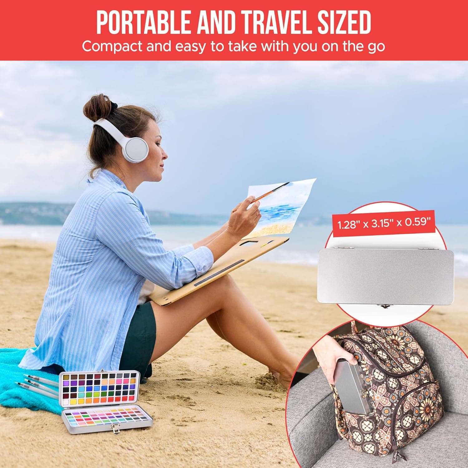 Watercolor Paint Set with 100 Bright Colors: for Adult Beginners & Professional with Metallic - Travel Sized Water Color Art Kit Palette Standard Set - Image 8