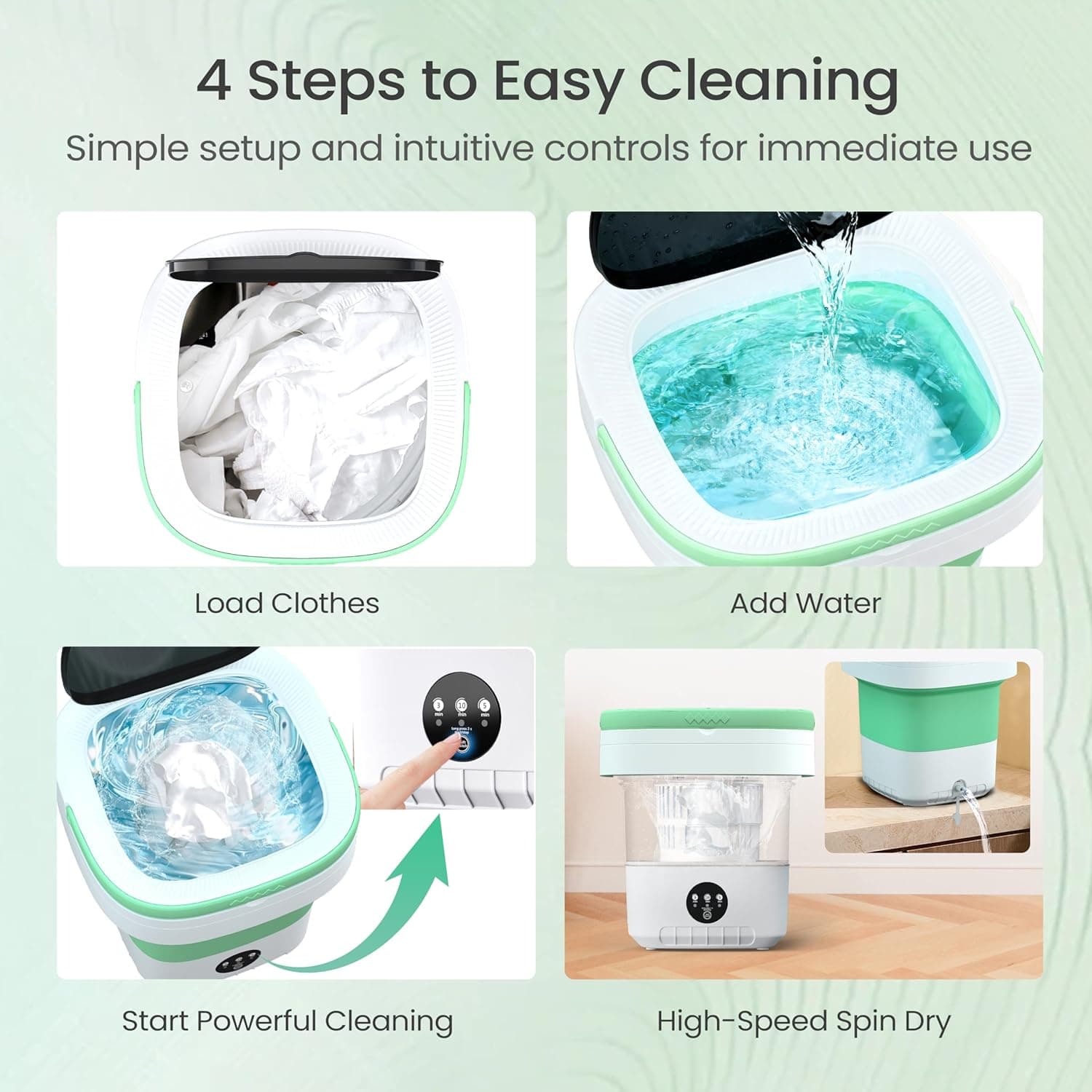 Portable Washing Machine - 16L Mini Foldable Washer with Spin Basket, 3 Cleaning Modes & Deep Cleaning for Small Clothes, Col - Image 10