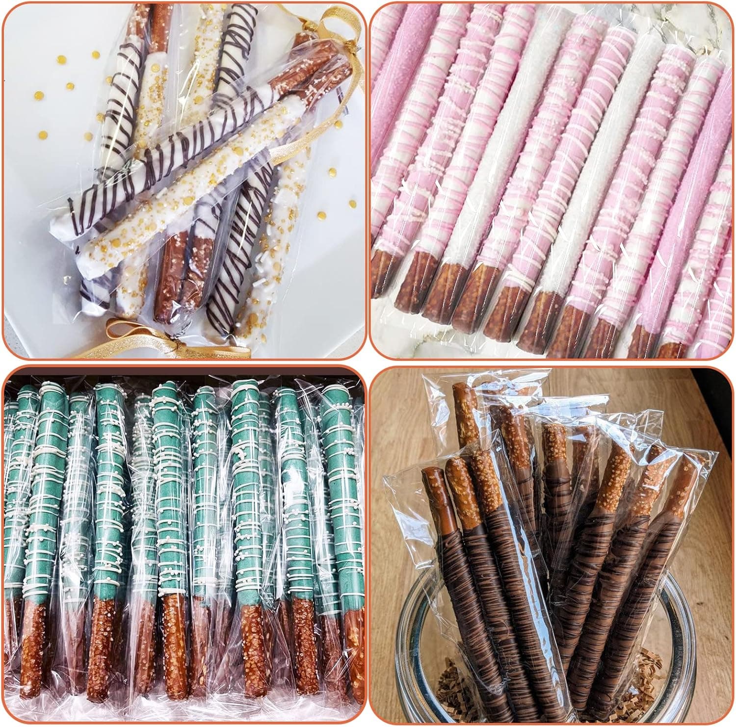 SUREHOME Pretzel Rod Bags 200 Pcs 2x8 In Clear Self Sealing Cellophane Bags for Chocolate Covered Pretzel Stick Individual Resealable Plastic Cello Bag for Party Favors Candy Treats Popsicle Packaging clear 2"x8" - Image 5