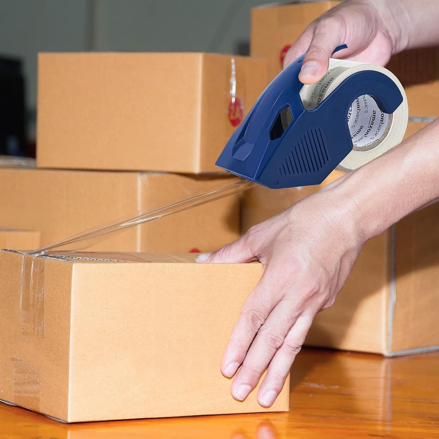 Amazon Basics Heavy Duty Packaging Tape with Dispenser for Shipping, Moving and Storing, 1.88" x 22.2 yds, 6-Pack, 4.33 x 2.64 x 2.36 in - Image 6