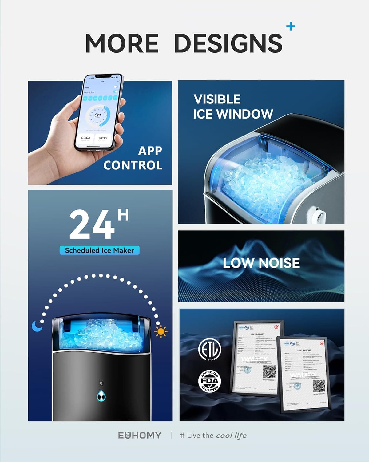 EUHOMY Smart Nugget Ice Maker Countertop, Pebble Ice Maker Machine with APP Control, 40lbs/24H, Ready in 7 Mins, Self-Cleaning, Portable Sonic Ice Makers with Hanging Ice Scoop for Home/Kitchen/Office Black 40 lbs/Day - Image 6