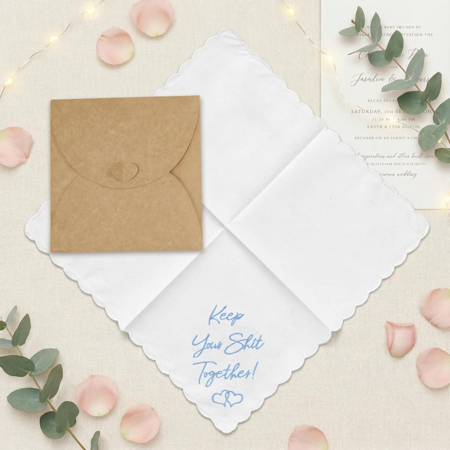 W&F GIFT Something Blue Wedding Gift Embroidered Handkerchief | Keep Your Shit Together! | Wedding Day Bride Gift - Image 5