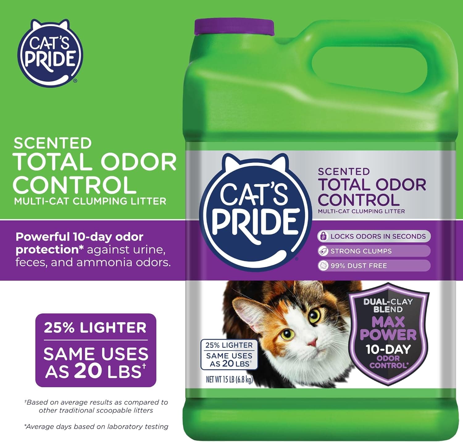 Cat's Pride Max Power: Total Odor Control - Up to 10 Days of Powerful Odor Control - Strong Clumping - 99% Dust Free - Multi-Cat Litter, Scented, 15 Pounds 15 lbs Total Odor Control Scented - Image 3
