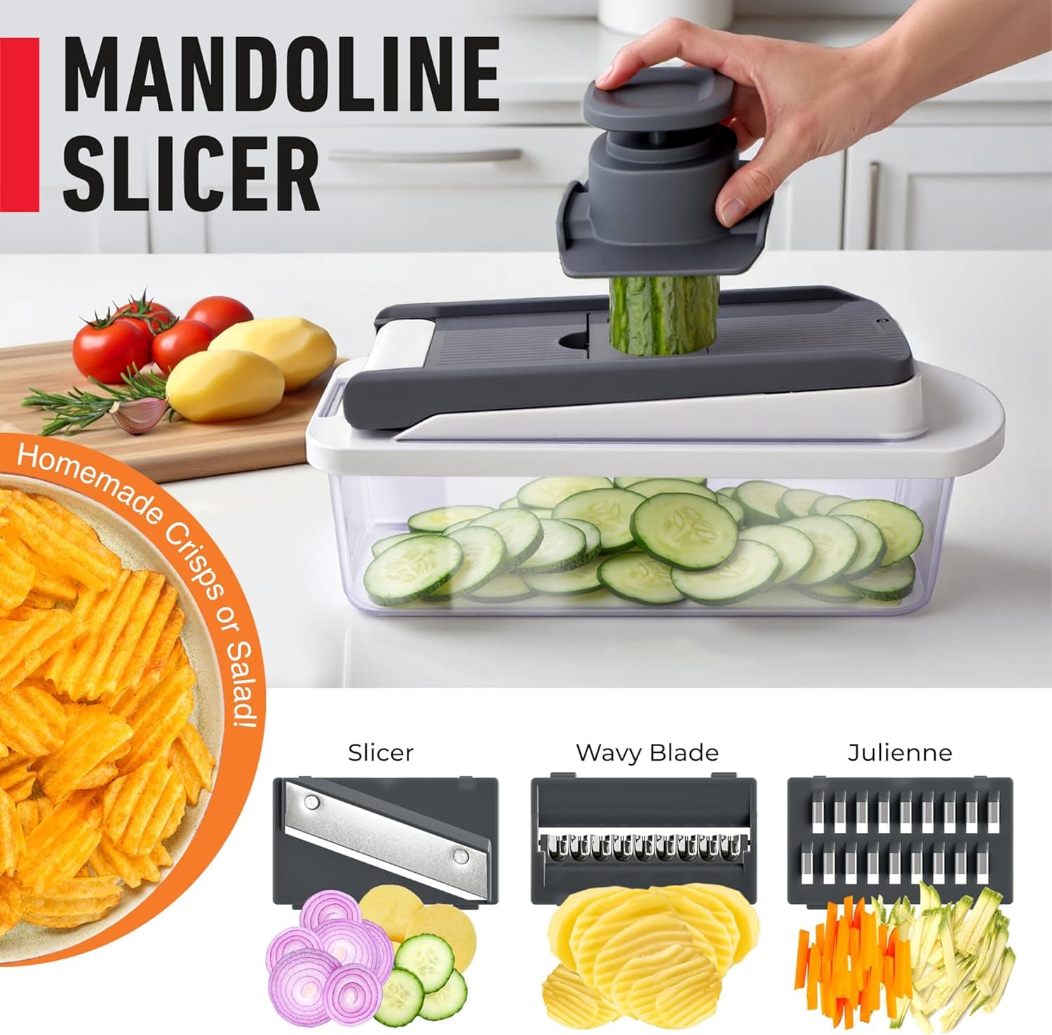 Mueller The Real Original Pro Chopper since 2013 Vegetable Chopper Mandoline Slicer, 8 Blade Food Veggie Chopper Onion Vegetable Cutter with Container, Kitchen Gadgets & Essentials, (10 in 1) 8 Blade Gray - Image 7