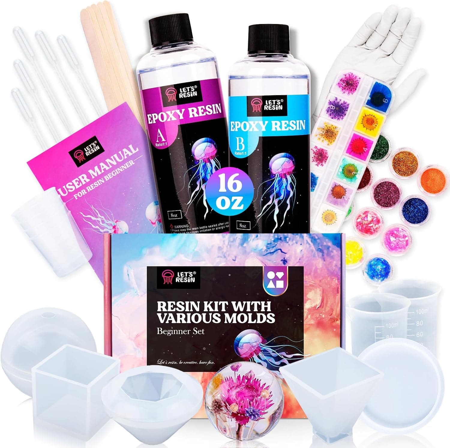 LET'S RESIN Epoxy Resin Kits and Molds Complete Set, 16oz Resin Art Kit with Silicone Molds, Pigment, Dried Flowers, Crafts for Adults, Beginners, Art Supplies for DIY Lovers, DIY Gift for Women - Image 2