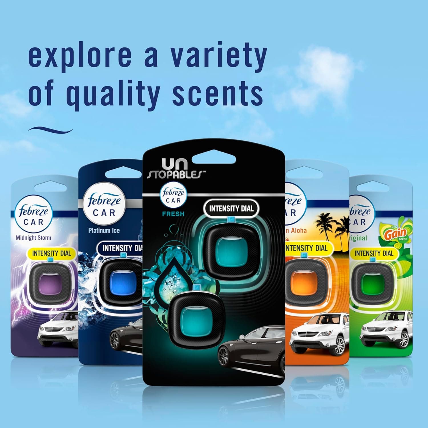 Febreze Car Air Freshener, Odor-Fighting Automotive Vent Clip, Scented Car Accessories, Long Lasting for Strong Odors, Unique Stocking Stuffer, Unstopables Fresh Scent, .07 fl oz, 4 Count UNS Fresh 0.28 Fl Oz (Pack of 1) - Image 8