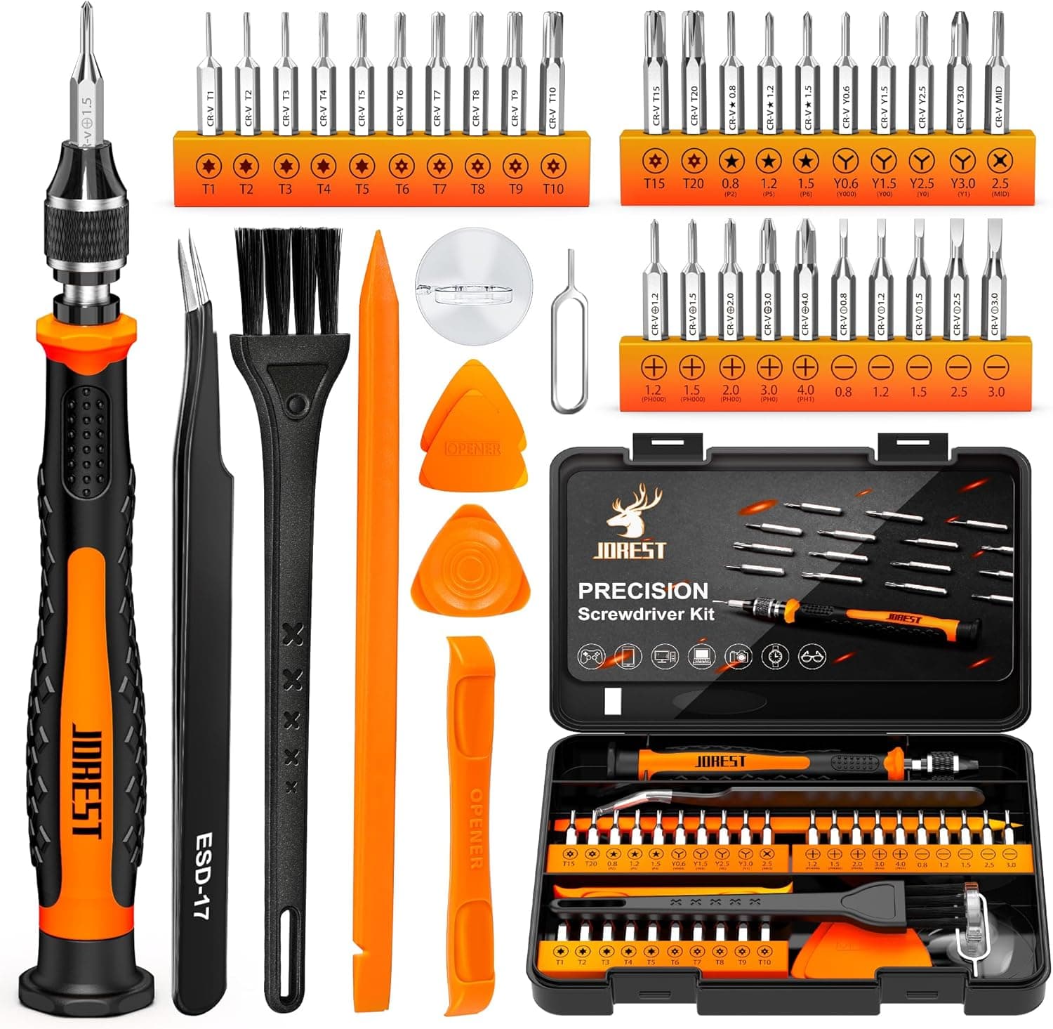 JOREST 40Pcs Small Precision Screwdriver Set with Torx Triwing Phillips, Mini Repair Tool Kit for Macbook, Computer, Laptop, PC, iPhone, PS5, Xbox, Switch, Glasses, Watch, Ring Doorbell, Electronics 40 in 1 CRV - Image 2
