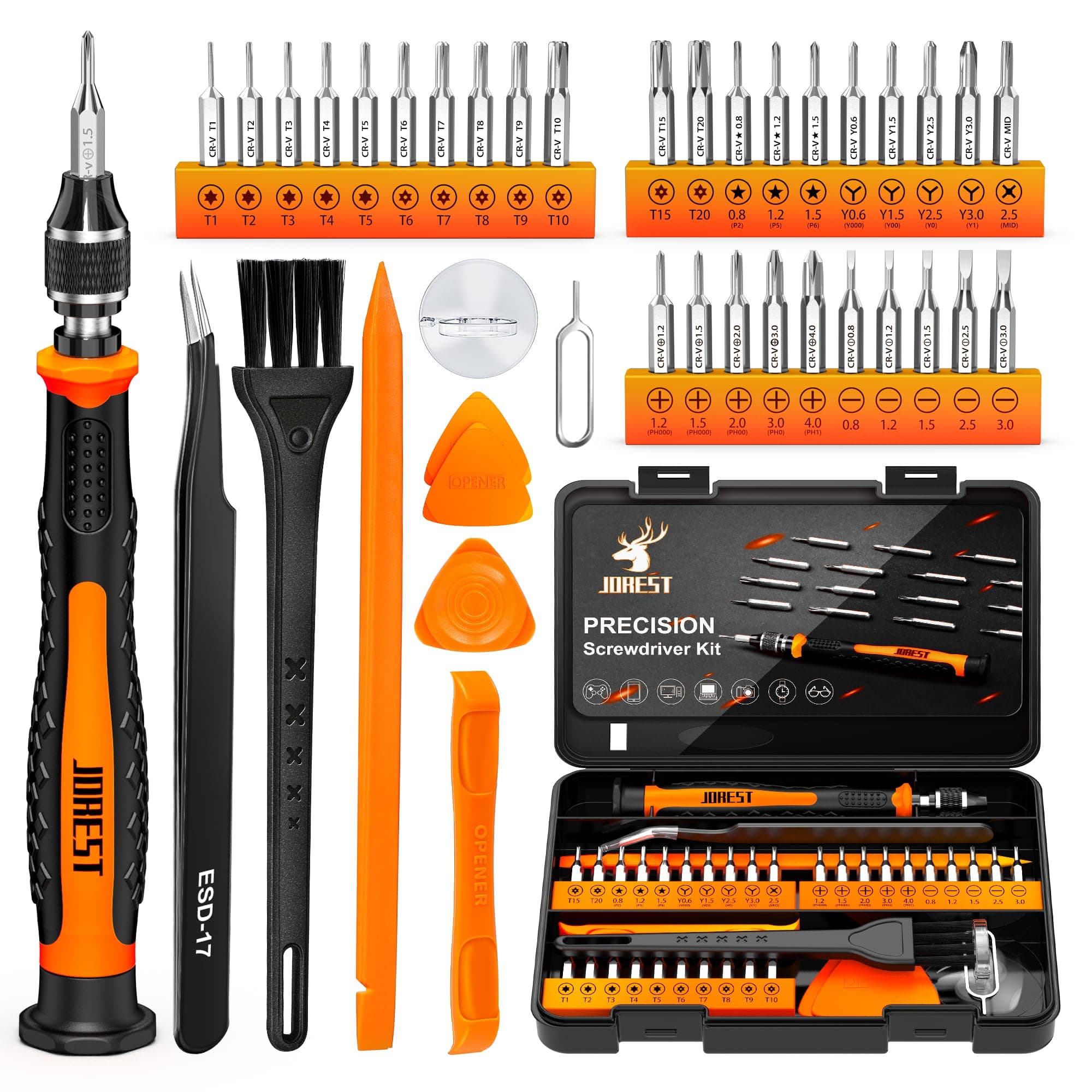 JOREST 40Pcs Small Precision Screwdriver Set with Torx Triwing Phillips, Mini Repair Tool Kit for Macbook, Computer, Laptop, PC, iPhone, PS5, Xbox, Switch, Glasses, Watch, Ring Doorbell, Electronics 40 in 1 CRV